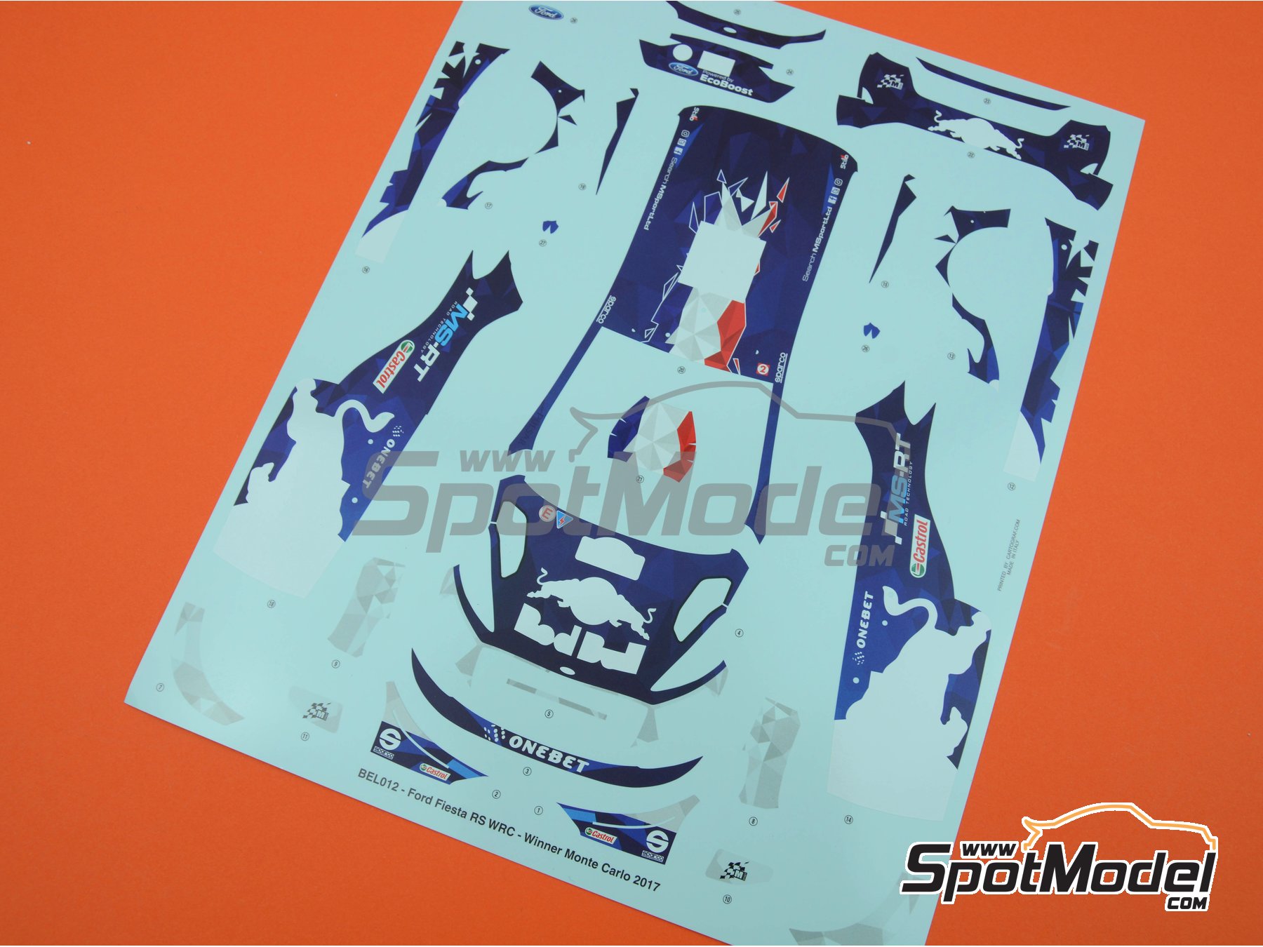 Image 25: Ford Fiesta RS WRC Castrol - Montecarlo Rally - Rallye Automobile de Monte-Carlo 2017 | Model car kit in 1/24 scale manufactured by Belkits (ref.&nbsp;BEL012, also BEL-012)