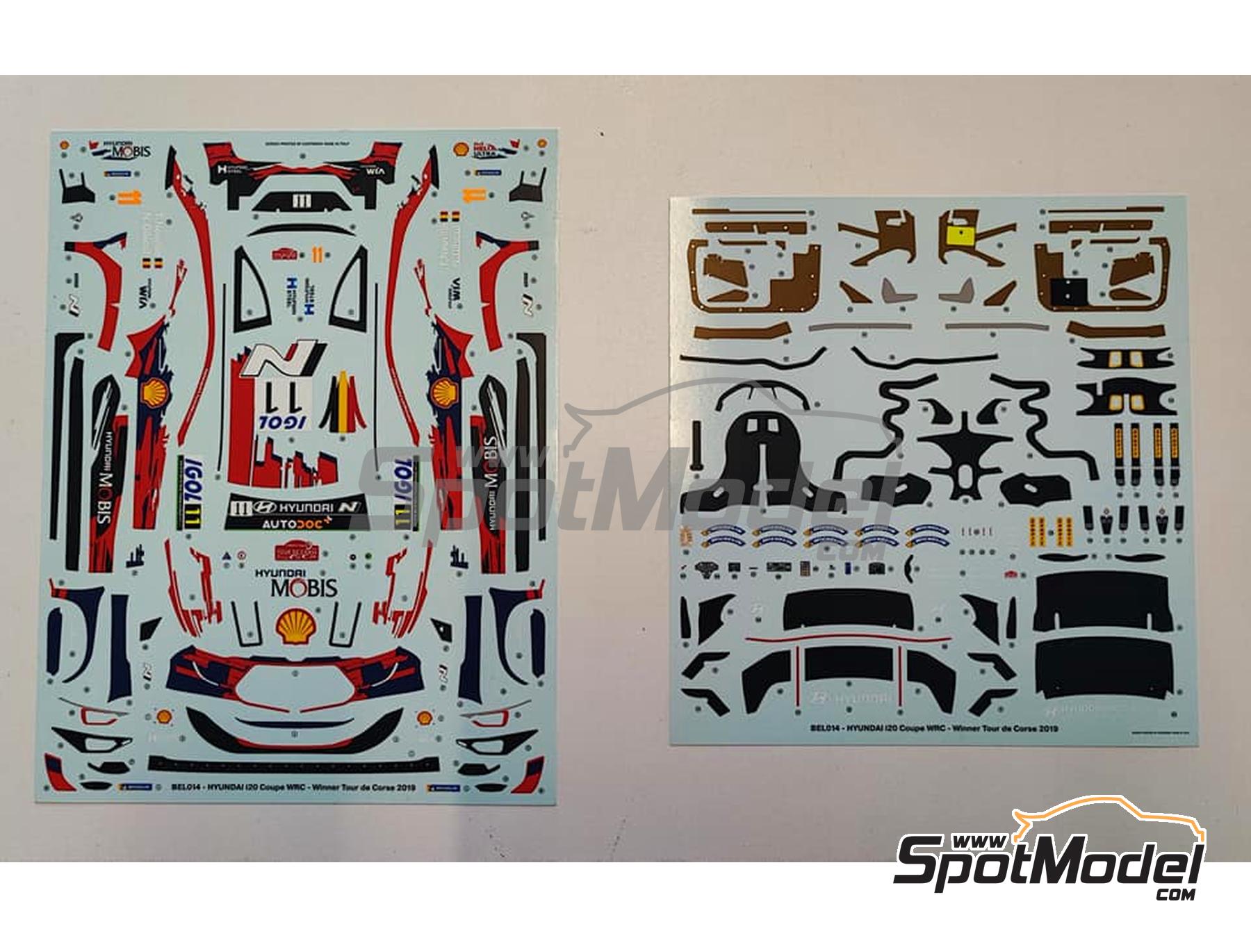 Image 9: Hyundai i20 Coupe WRC Hyundai Shell Mobis WRT Team sponsored by Shell - Corsica Linea Tour de Corse - Rallye de France 2019 | Car scale model kit in 1/24 scale manufactured by Belkits (ref.&nbsp;BEL014, also 9791038013339 and BEL-014)