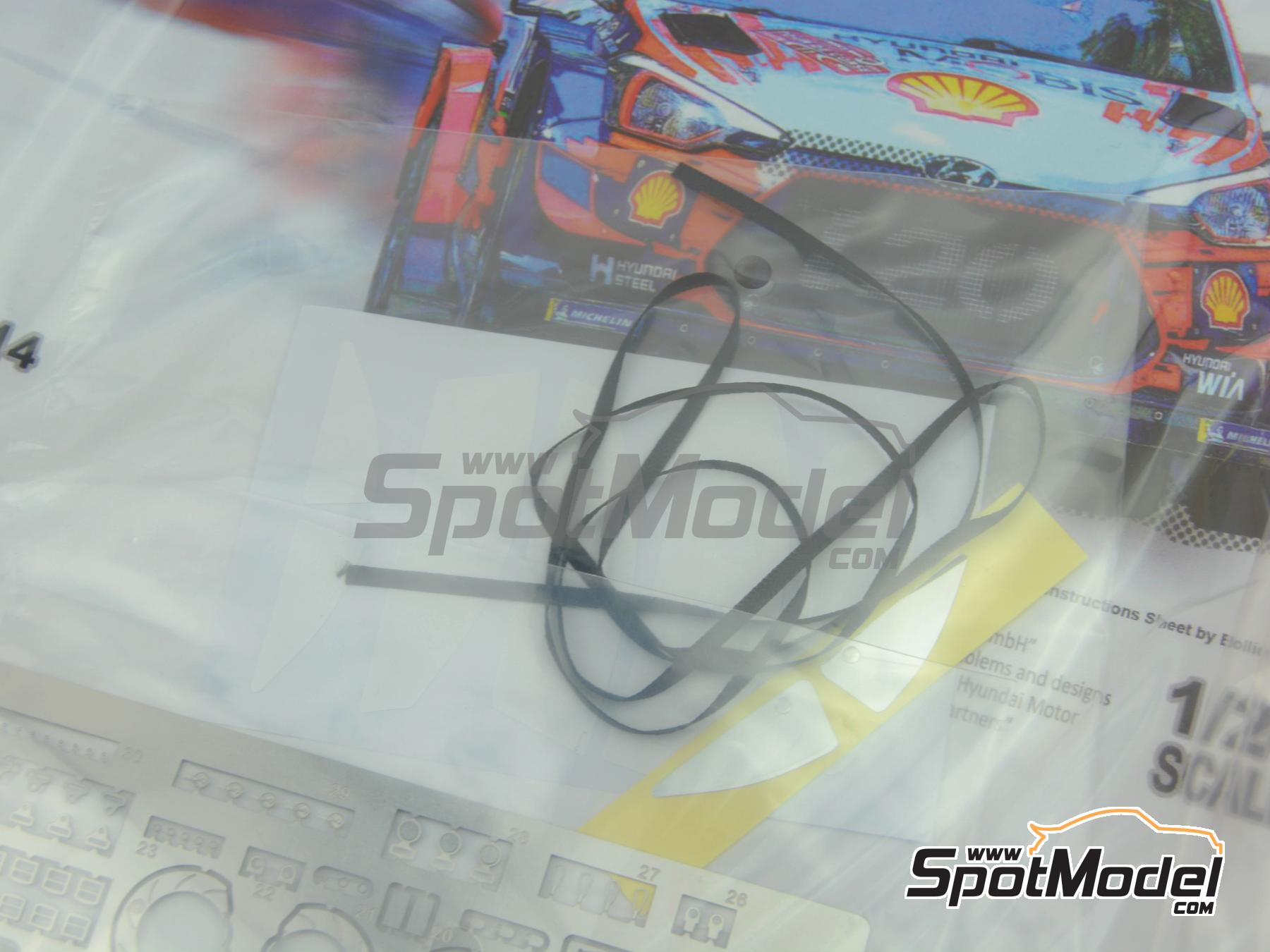 Image 29: Hyundai i20 Coupe WRC Hyundai Shell Mobis WRT Team sponsored by Shell - Corsica Linea Tour de Corse - Rallye de France 2019 | Car scale model kit in 1/24 scale manufactured by Belkits (ref.&nbsp;BEL014, also 9791038013339 and BEL-014)