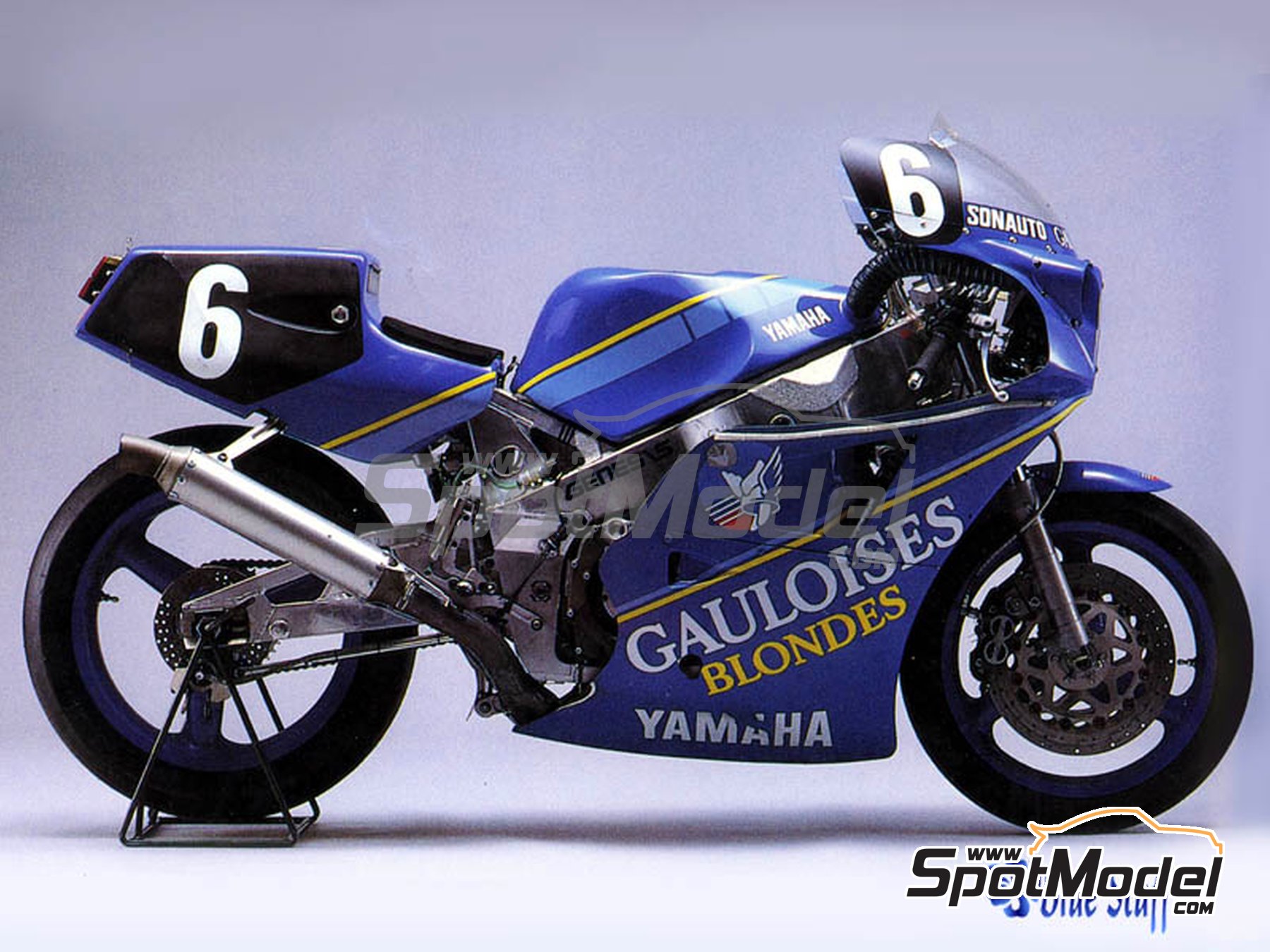 Image 8: Yamaha FZR750 Sonauto Team sponsored by Gauloises - 24 Hours Bol d'Or 1985 | Marking / livery in 1/12 scale manufactured by Blue Stuff (ref.&nbsp;12-001)