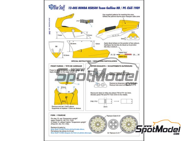Image 3: Honda NSR500 Gallina Team sponsored by HB International - Motorcycle World Championship 1989 | Marking / livery in 1/12 scale manufactured by Blue Stuff (ref. 12-005)