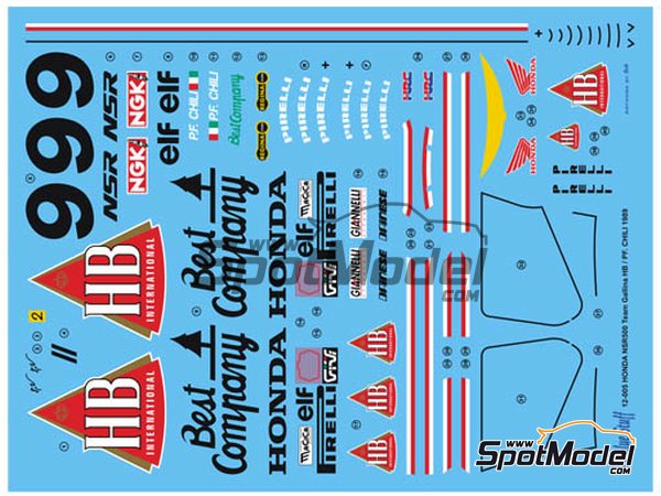 Image 5: Honda NSR500 Gallina Team sponsored by HB International - Motorcycle World Championship 1989 | Marking / livery in 1/12 scale manufactured by Blue Stuff (ref. 12-005)