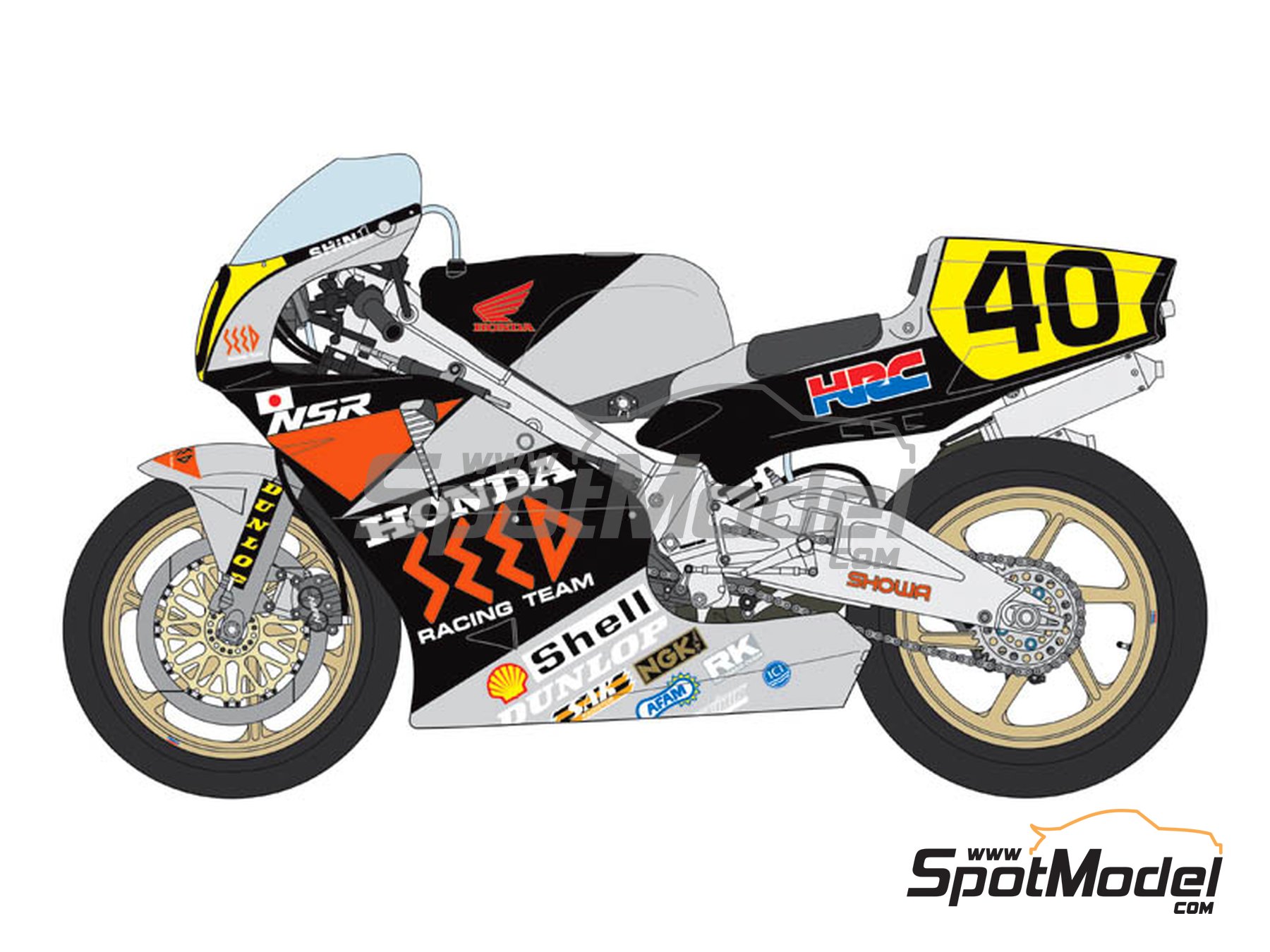 Image 1: Honda NSR500 Seed Racing Team - Suzuka Motorcycle Grand Prix 1989 | Marking / livery in 1/12 scale manufactured by Blue Stuff (ref.&nbsp;12-006)