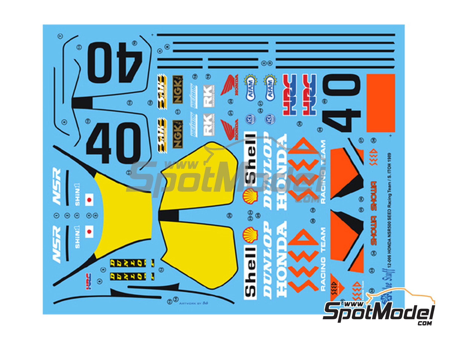 Image 6: Honda NSR500 Seed Racing Team - Suzuka Motorcycle Grand Prix 1989 | Marking / livery in 1/12 scale manufactured by Blue Stuff (ref.&nbsp;12-006)