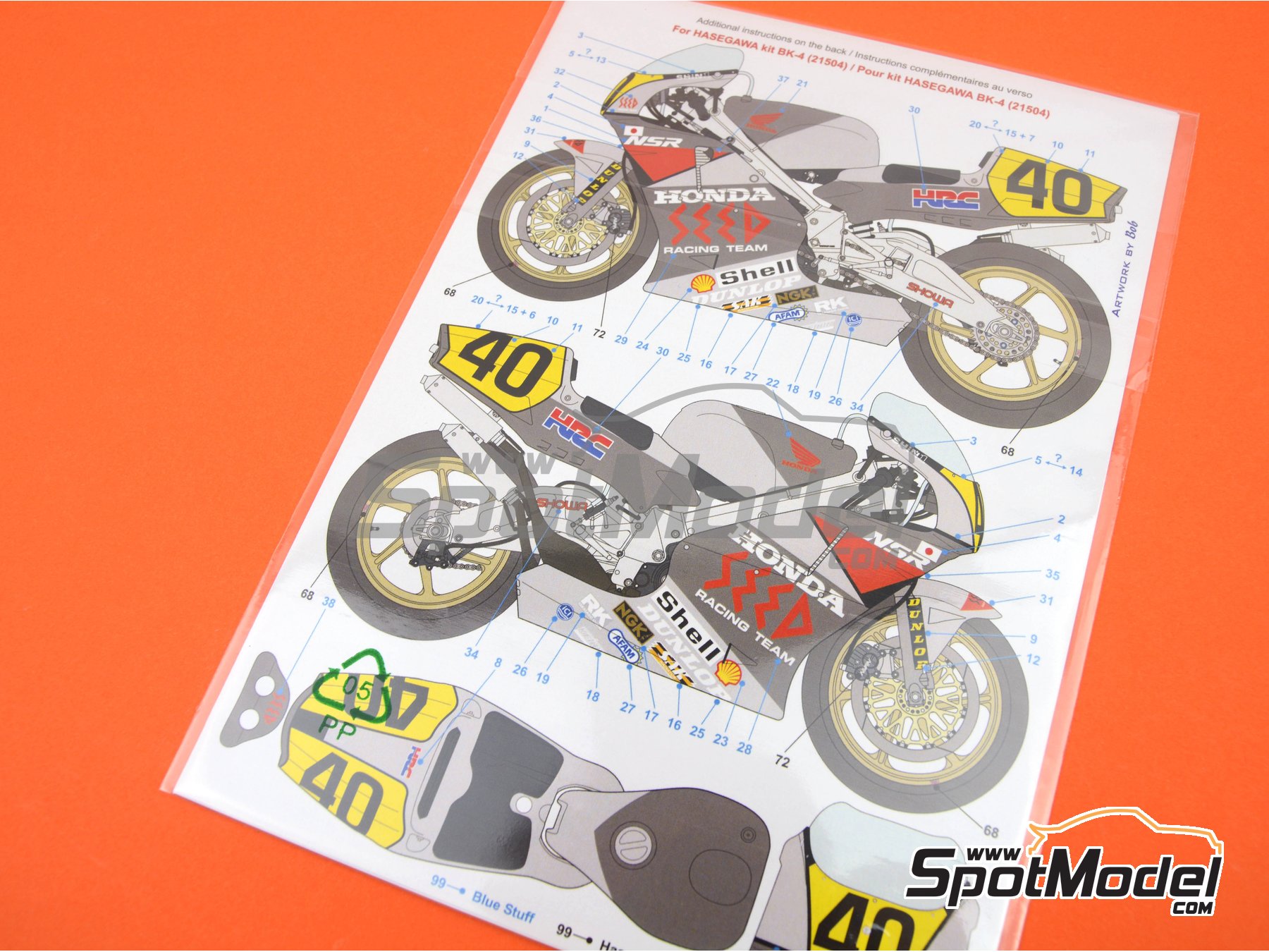 Image 8: Honda NSR500 Seed Racing Team - Suzuka Motorcycle Grand Prix 1989 | Marking / livery in 1/12 scale manufactured by Blue Stuff (ref.&nbsp;12-006)