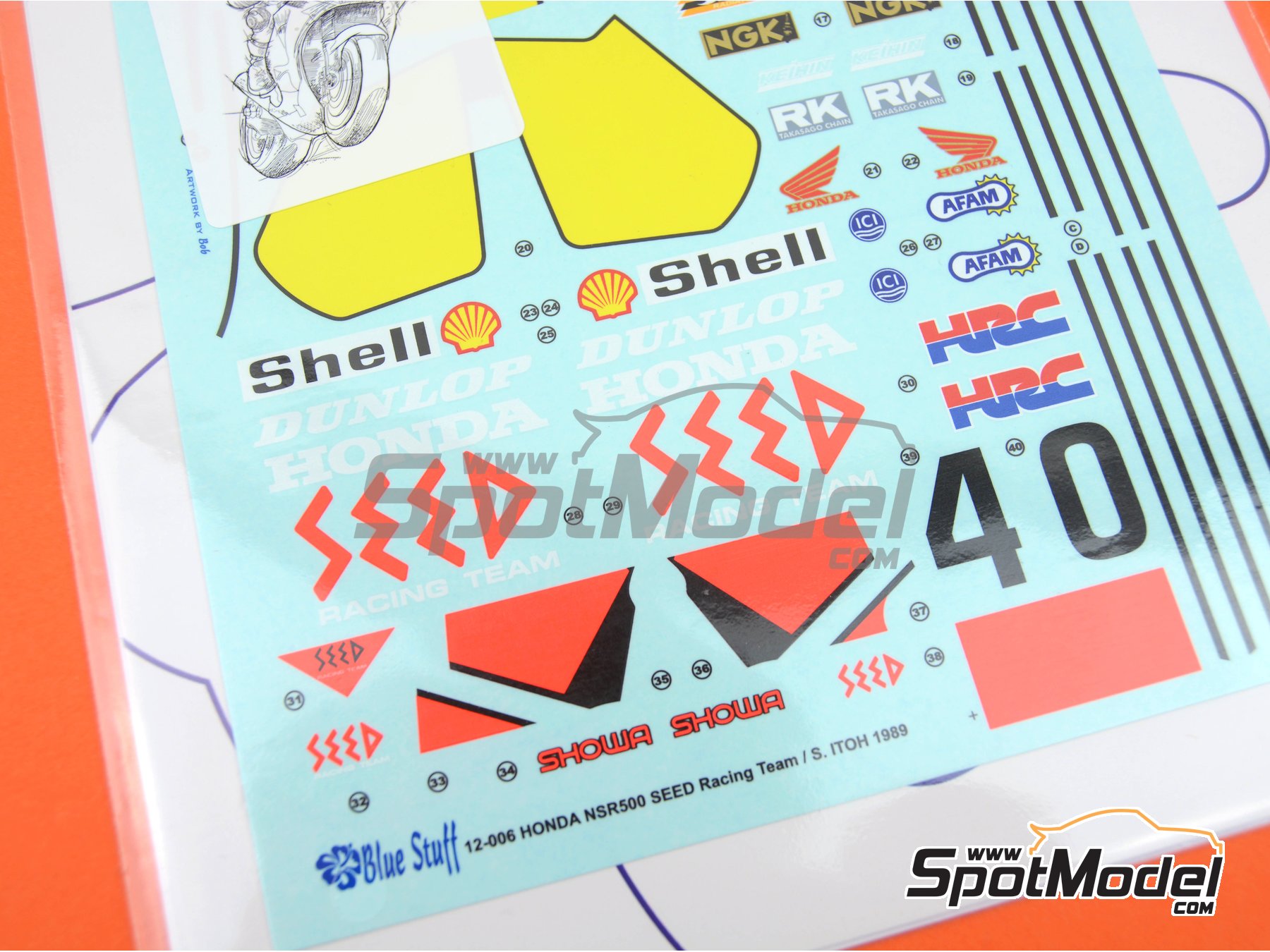 Image 10: Honda NSR500 Seed Racing Team - Suzuka Motorcycle Grand Prix 1989 | Marking / livery in 1/12 scale manufactured by Blue Stuff (ref.&nbsp;12-006)