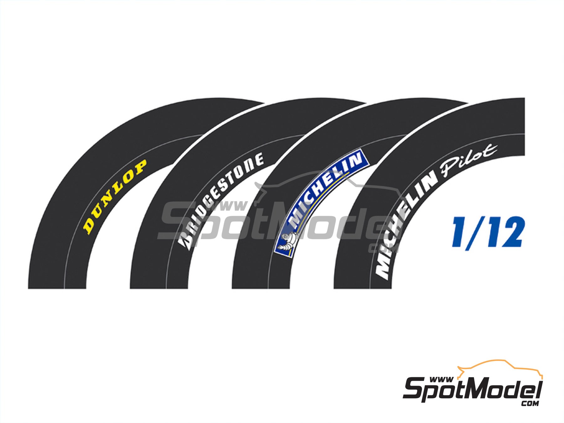 Image 2: Michelin, Dunlop, Michelin Pilot, Bridgestone | Logotypes in 1/12 scale manufactured by Blue Stuff (ref. 12-008)