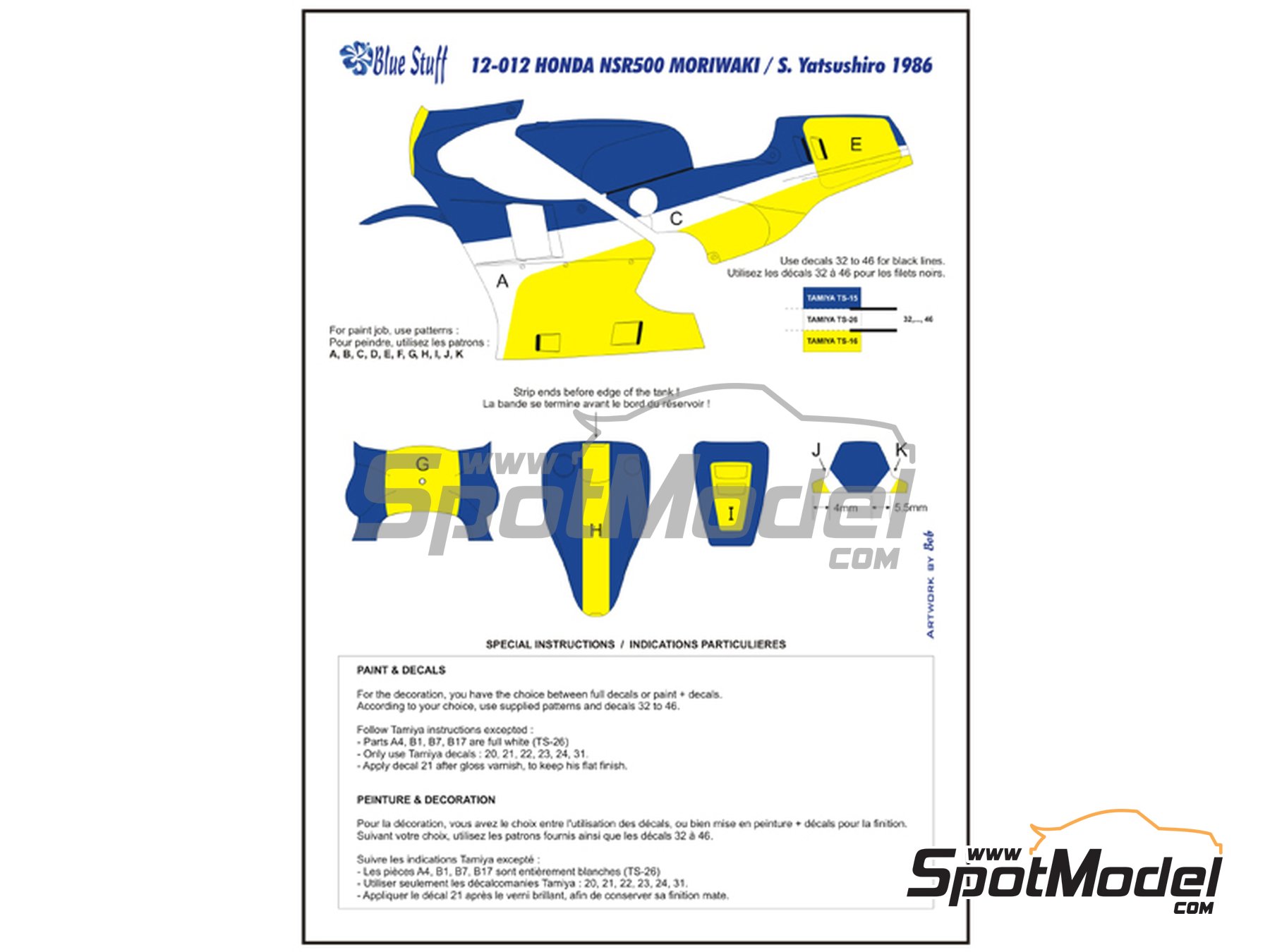 Image 4: Honda NSR500 patrocinado por HRC-Moriwaki - Campeonato del Mundo de Motociclismo 1986 | Decoración en escala 1/12 fabricado por Blue Stuff (ref. 12-012)