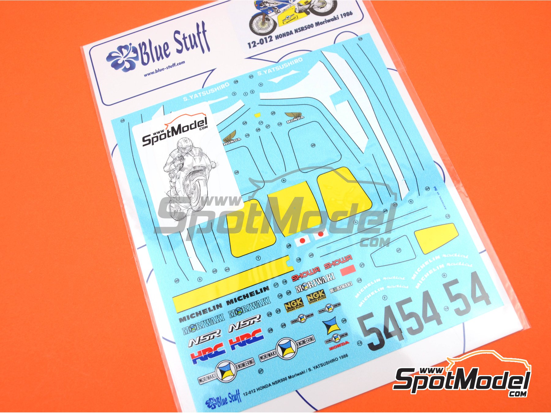 Image 9: Honda NSR500 patrocinado por HRC-Moriwaki - Campeonato del Mundo de Motociclismo 1986 | Decoración en escala 1/12 fabricado por Blue Stuff (ref. 12-012)