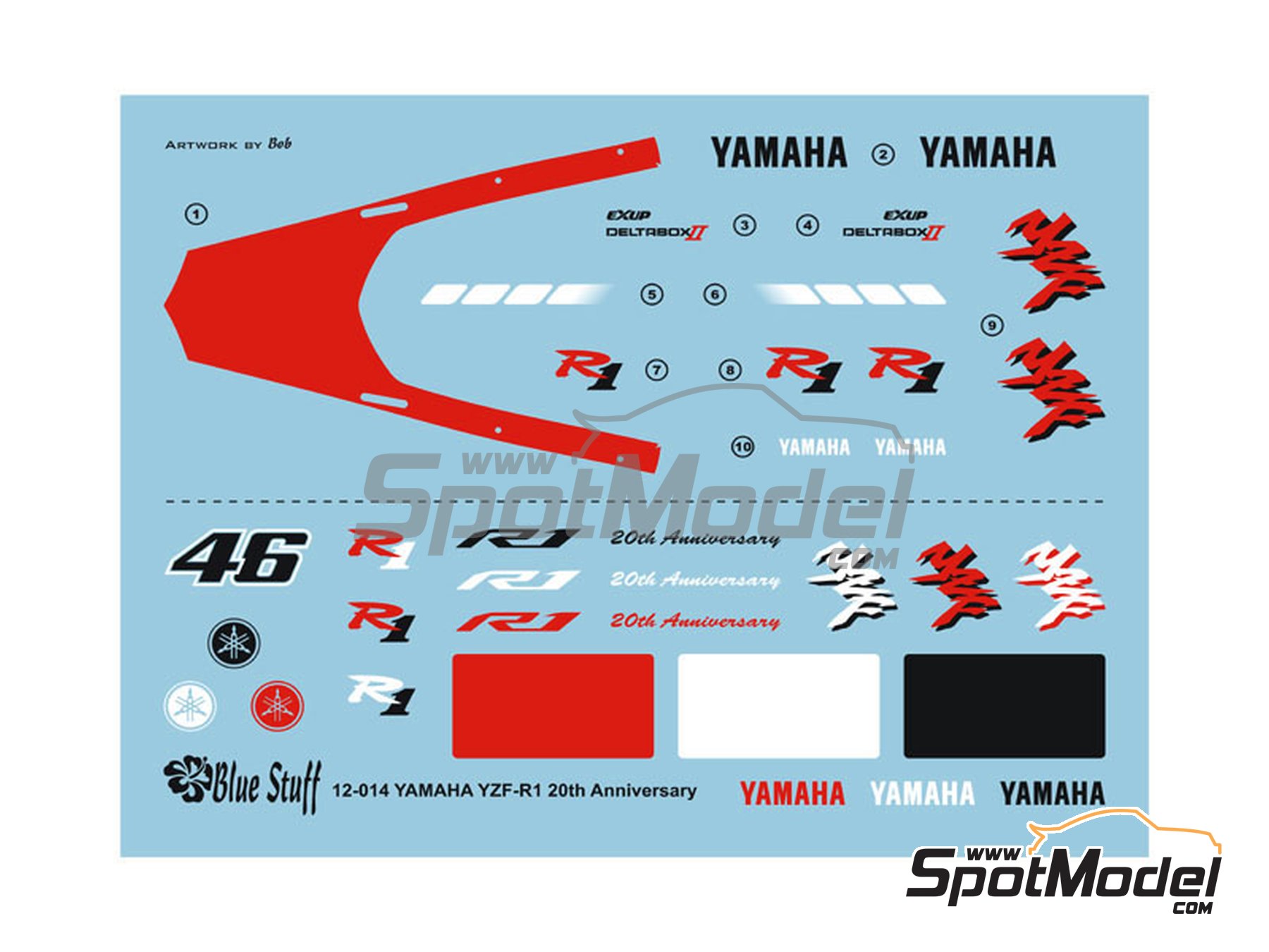 Image 2: Yamaha YZF-R1 20th Anniversary Edition | Marking / livery in 1/12 scale manufactured by Blue Stuff (ref.&nbsp;12-014)