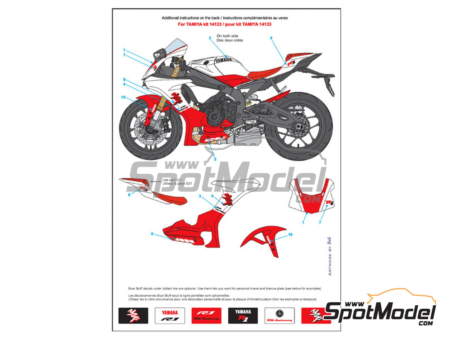 Image 5: Yamaha YZF-R1 20th Anniversary Edition | Marking / livery in 1/12 scale manufactured by Blue Stuff (ref.&nbsp;12-014)