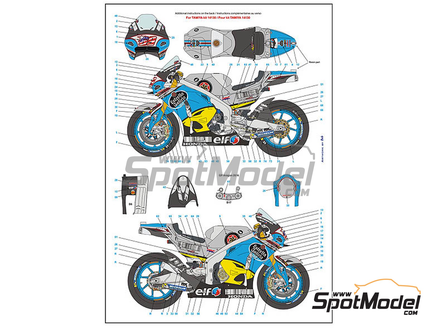 Image 5: Honda RC213V Marc VDS Team sponsored by Estrella Galicia - Moto GP World Championship 2016 | Marking / livery in 1/12 scale manufactured by Blue Stuff (ref.&nbsp;12-016)