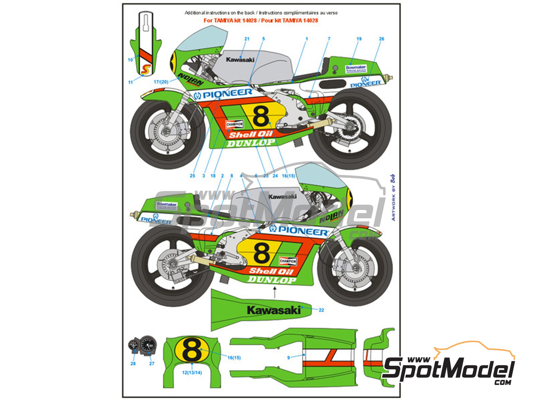 Image 5: Kawasaki KR500 sponsored by Pioneer - Motorcycle World Championship 1982 | Marking / livery in 1/12 scale manufactured by Blue Stuff (ref.&nbsp;12-021)