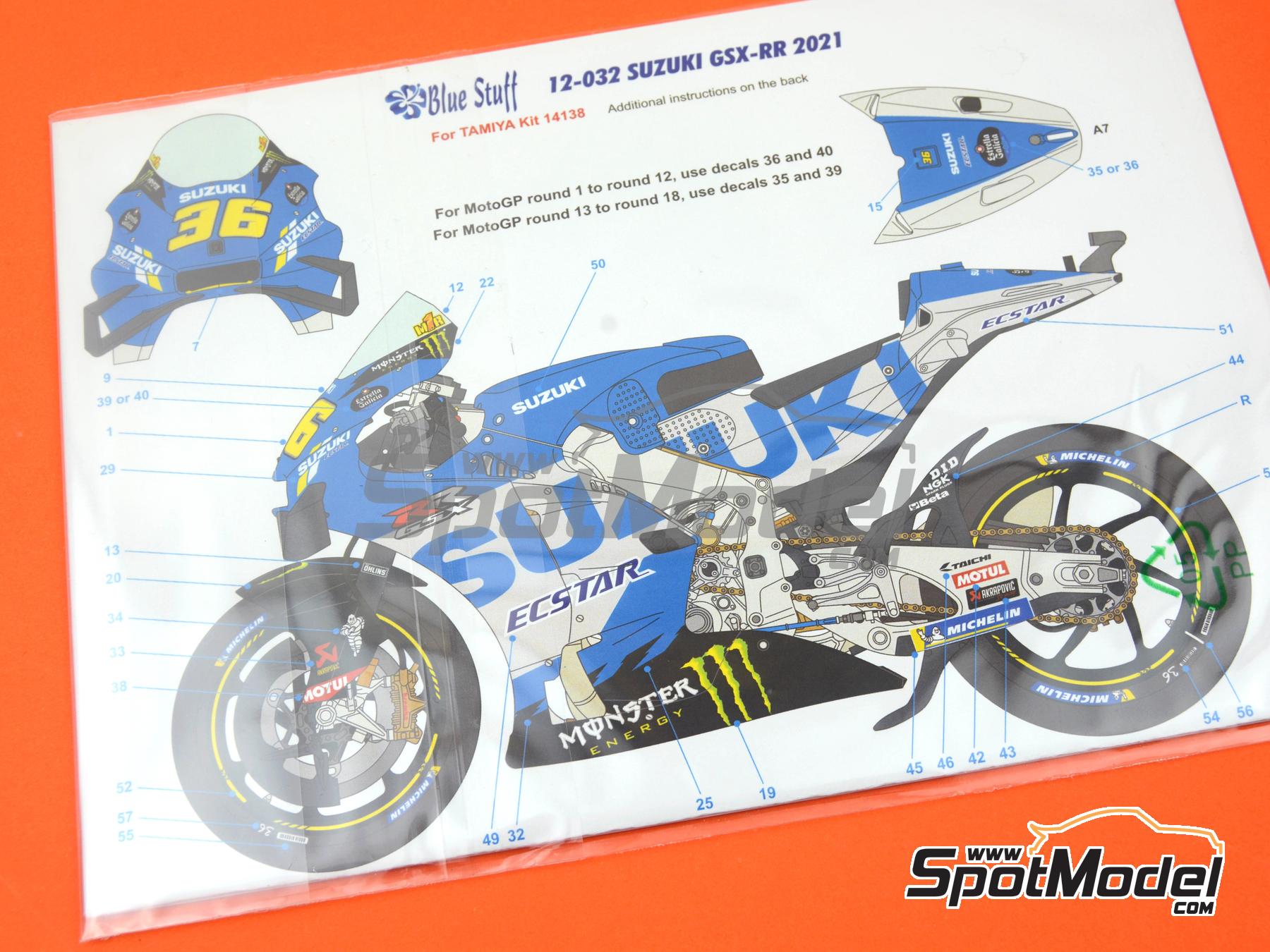 Image 3: Suzuki GSX-RR Equipo Suzuki Ecstar patrocinado por Monster Energy - Campeonato del Mundo de Motociclismo 2021 | Decoraci&oacute;n en escala&nbsp;1/12 fabricado por Blue Stuff (ref.&nbsp;12-032)
