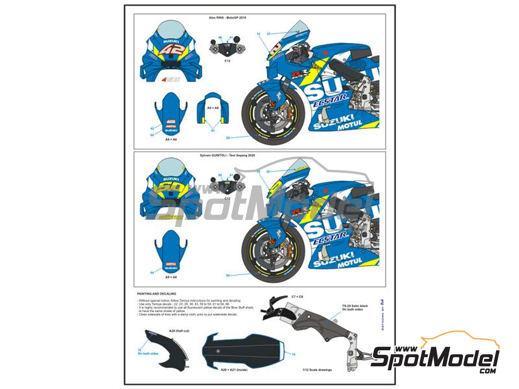 Image 8: Suzuki GSX-RR Suzuki Ecstar Team sponsored by Motul - Moto GP World Championship 2019 and 2020 | Marking / livery in 1/12 scale manufactured by Blue Stuff (ref.&nbsp;12-034)