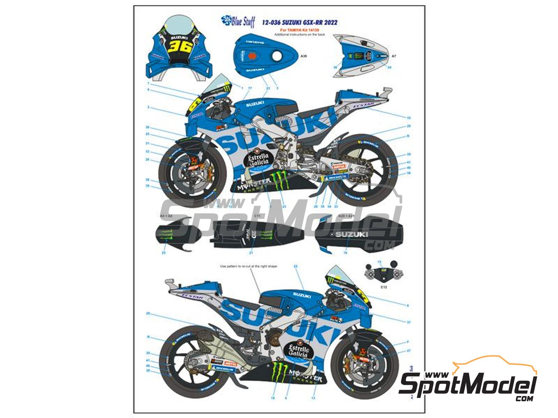 Image 7: Suzuki GSX-RR Suzuki Ecstar Team sponsored by Estrella Galicia - Moto GP World Championship 2022 | Marking / livery in 1/12 scale manufactured by Blue Stuff (ref.&nbsp;12-036)