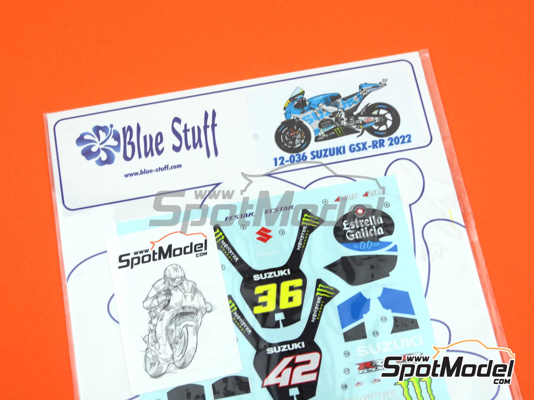 Image 12: Suzuki GSX-RR Suzuki Ecstar Team sponsored by Estrella Galicia - Moto GP World Championship 2022 | Marking / livery in 1/12 scale manufactured by Blue Stuff (ref.&nbsp;12-036)