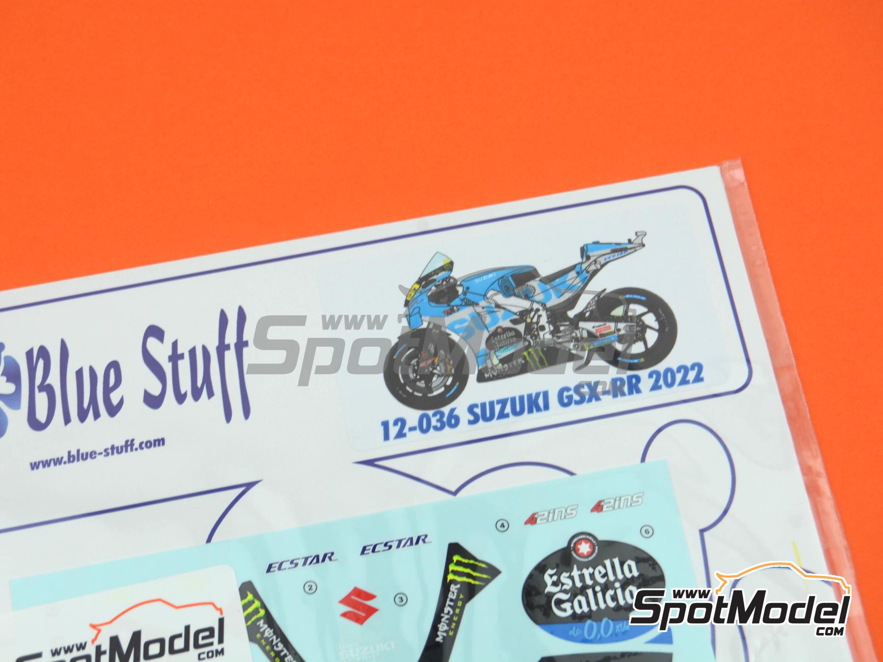 Image 13: Suzuki GSX-RR Suzuki Ecstar Team sponsored by Estrella Galicia - Moto GP World Championship 2022 | Marking / livery in 1/12 scale manufactured by Blue Stuff (ref.&nbsp;12-036)