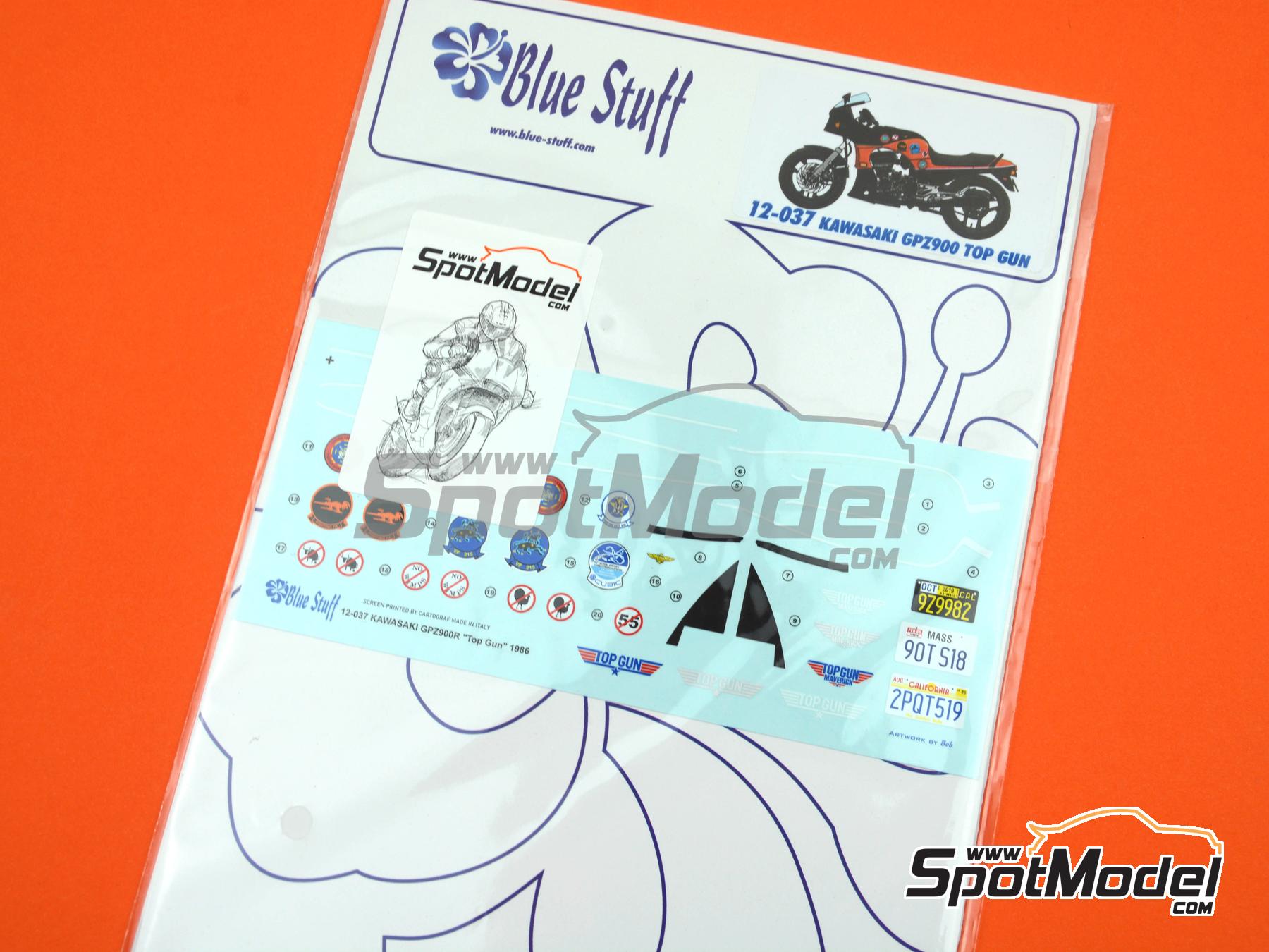 Image 13: Kawasaki GPZ900R patrocinado por Top Gun -  1986 | Decoraci&oacute;n en escala&nbsp;1/12 fabricado por Blue Stuff (ref.&nbsp;12-037)