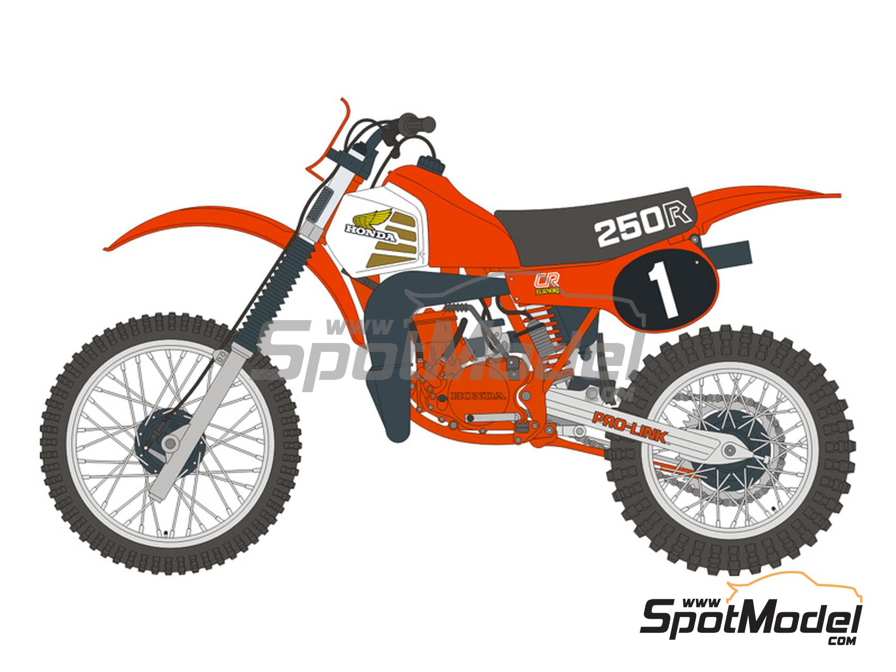 Image 1: Honda CR250R -  1981 | Decoración en escala 1/12 fabricado por Blue Stuff (ref. 12-038)