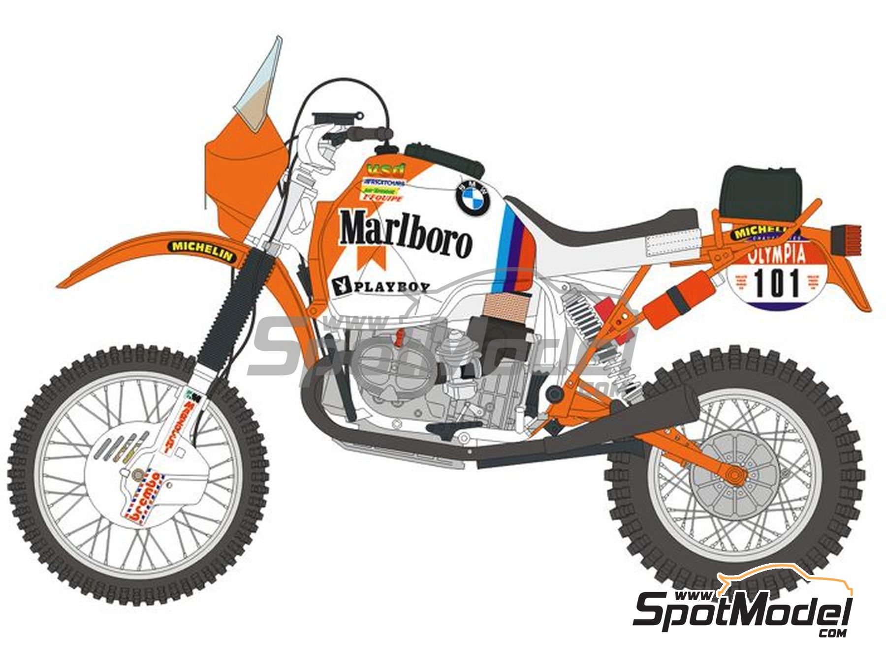 Image 2: BMW R80G/S sponsored by Marlboro, Playboy - Paris Dakar Rally 1985 | Marking / livery in 1/12 scale manufactured by Blue Stuff (ref.&nbsp;12-045)