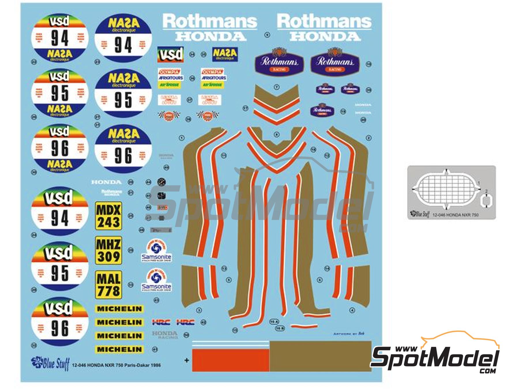 Image 4: Honda NXR750 Equipo HRC patrocinado por Rothmans - Rally Paris Dakar 1986 | Decoraci&oacute;n en escala&nbsp;1/12 fabricado por Blue Stuff (ref.&nbsp;12-046)