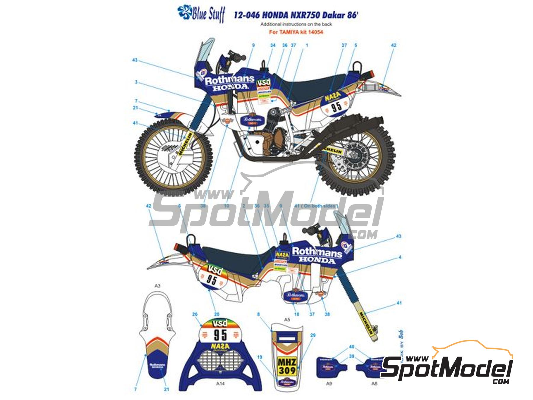 Image 5: Honda NXR750 Equipo HRC patrocinado por Rothmans - Rally Paris Dakar 1986 | Decoraci&oacute;n en escala&nbsp;1/12 fabricado por Blue Stuff (ref.&nbsp;12-046)