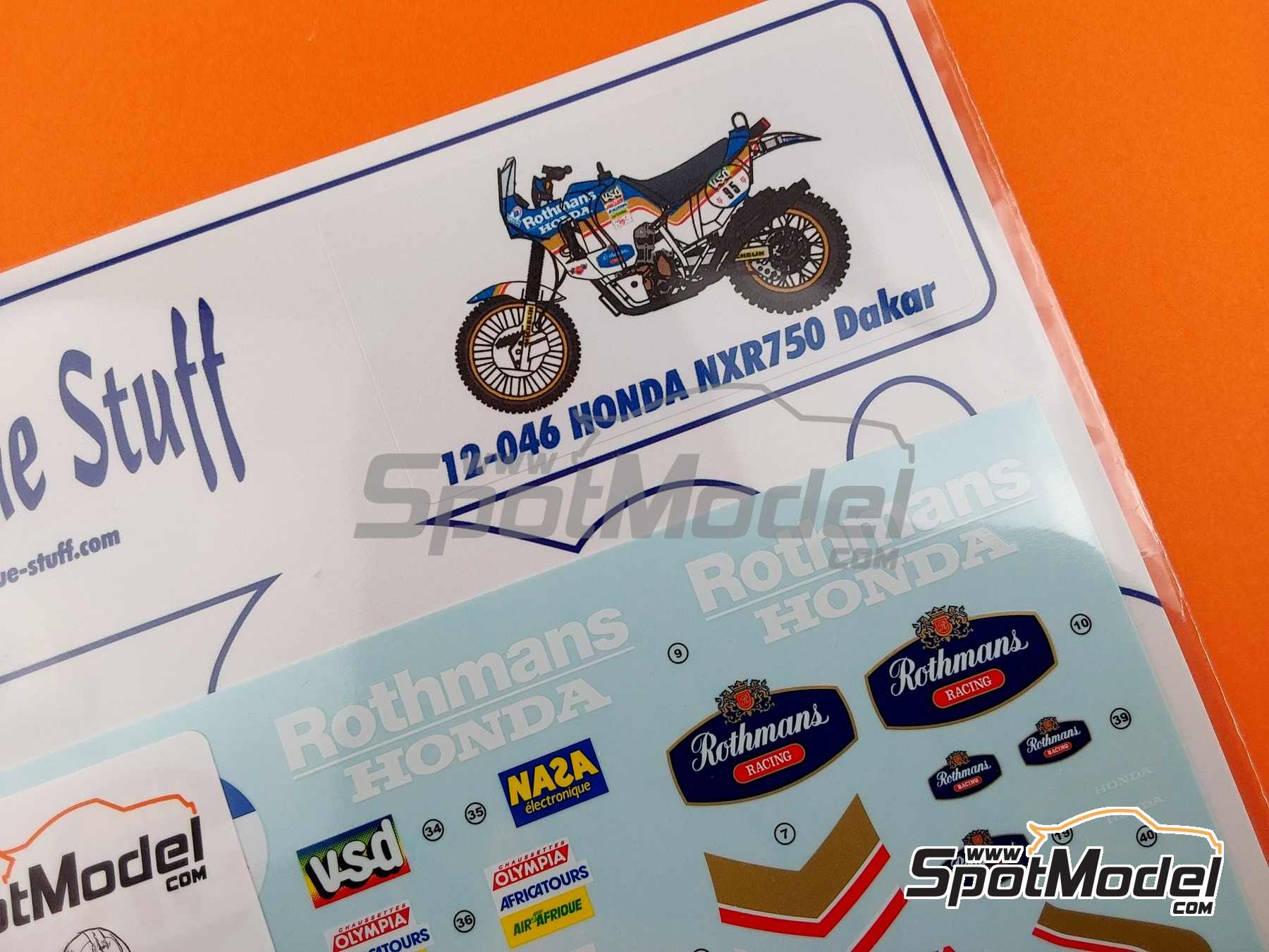Image 9: Honda NXR750 Equipo HRC patrocinado por Rothmans - Rally Paris Dakar 1986 | Decoraci&oacute;n en escala&nbsp;1/12 fabricado por Blue Stuff (ref.&nbsp;12-046)