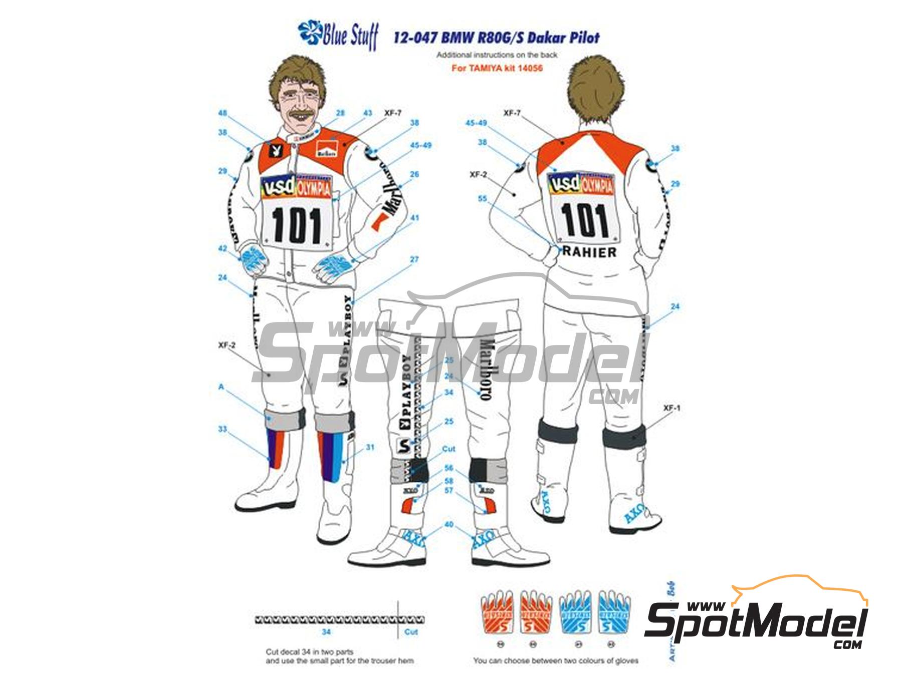 Image 6: Piloto BMW R80G/S patrocinado por Marlboro, Playboy - Rally Paris Dakar 1985 | Decoraci&oacute;n en escala&nbsp;1/12 fabricado por Blue Stuff (ref.&nbsp;12-047)