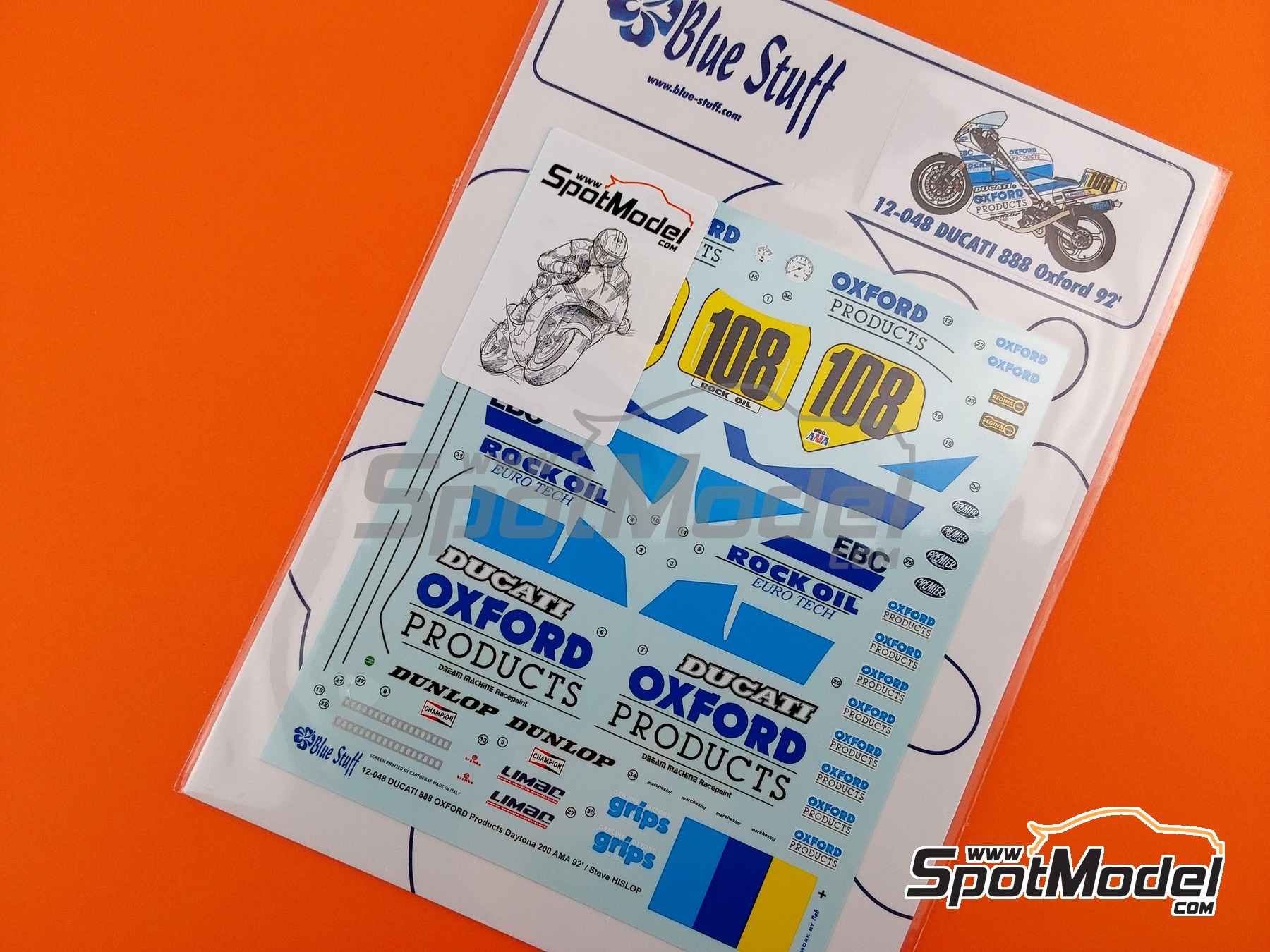 Image 2: Ducati 888 sponsored by Oxford Products - AMA Superbikes Daytona 200 1992 | Marking / livery in 1/12 scale manufactured by Blue Stuff (ref. 12-048)