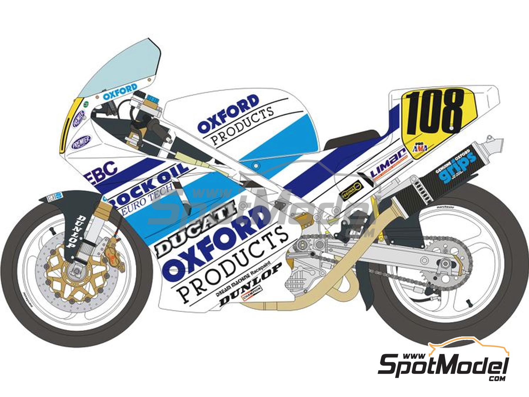 Image 6: Ducati 888 sponsored by Oxford Products - AMA Superbikes Daytona 200 1992 | Marking / livery in 1/12 scale manufactured by Blue Stuff (ref. 12-048)