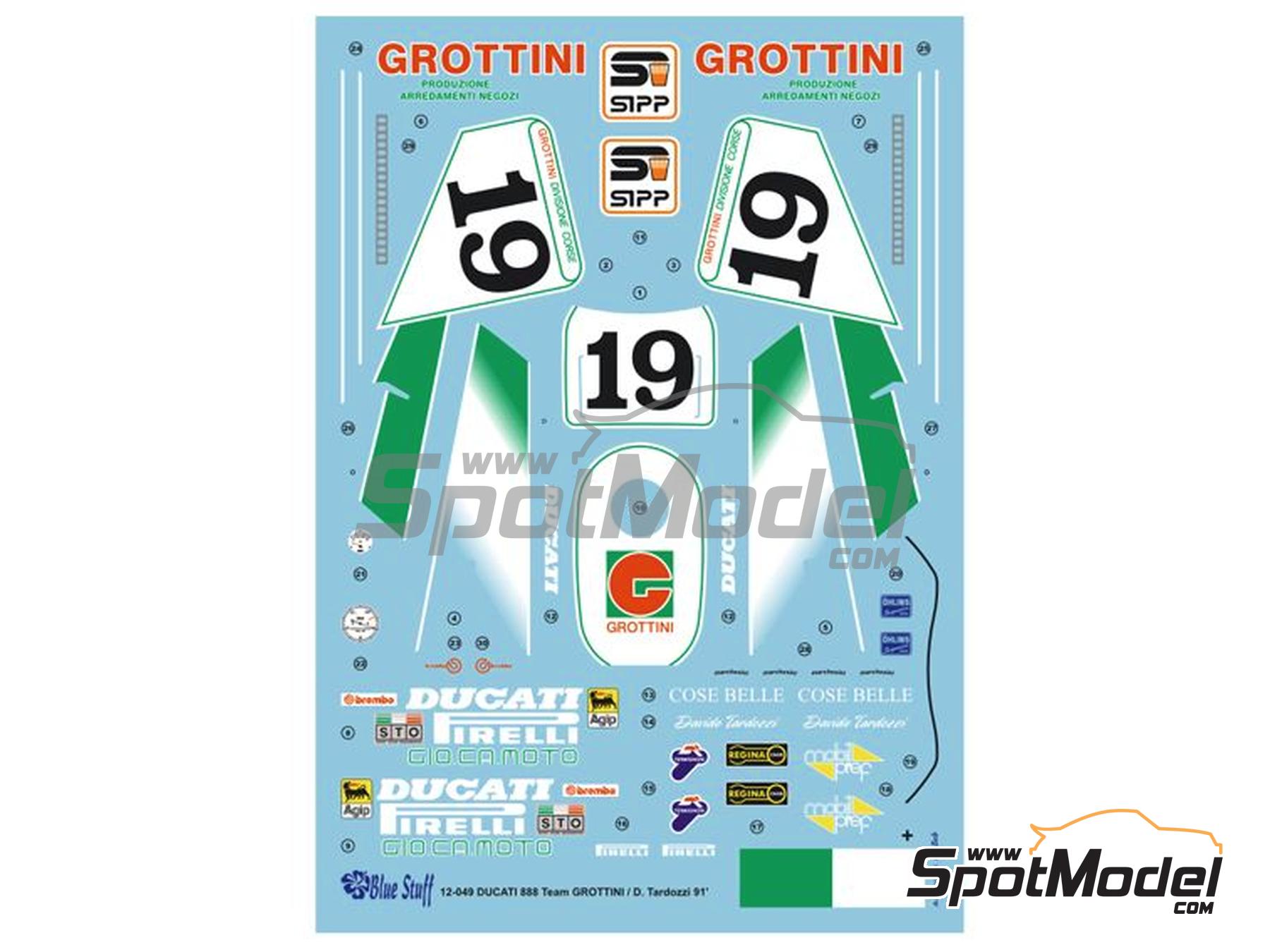 Image 8: Ducati 888 sponsored by Grottini - Superbike World Championship 1991 | Marking / livery in 1/12 scale manufactured by Blue Stuff (ref. 12-049)