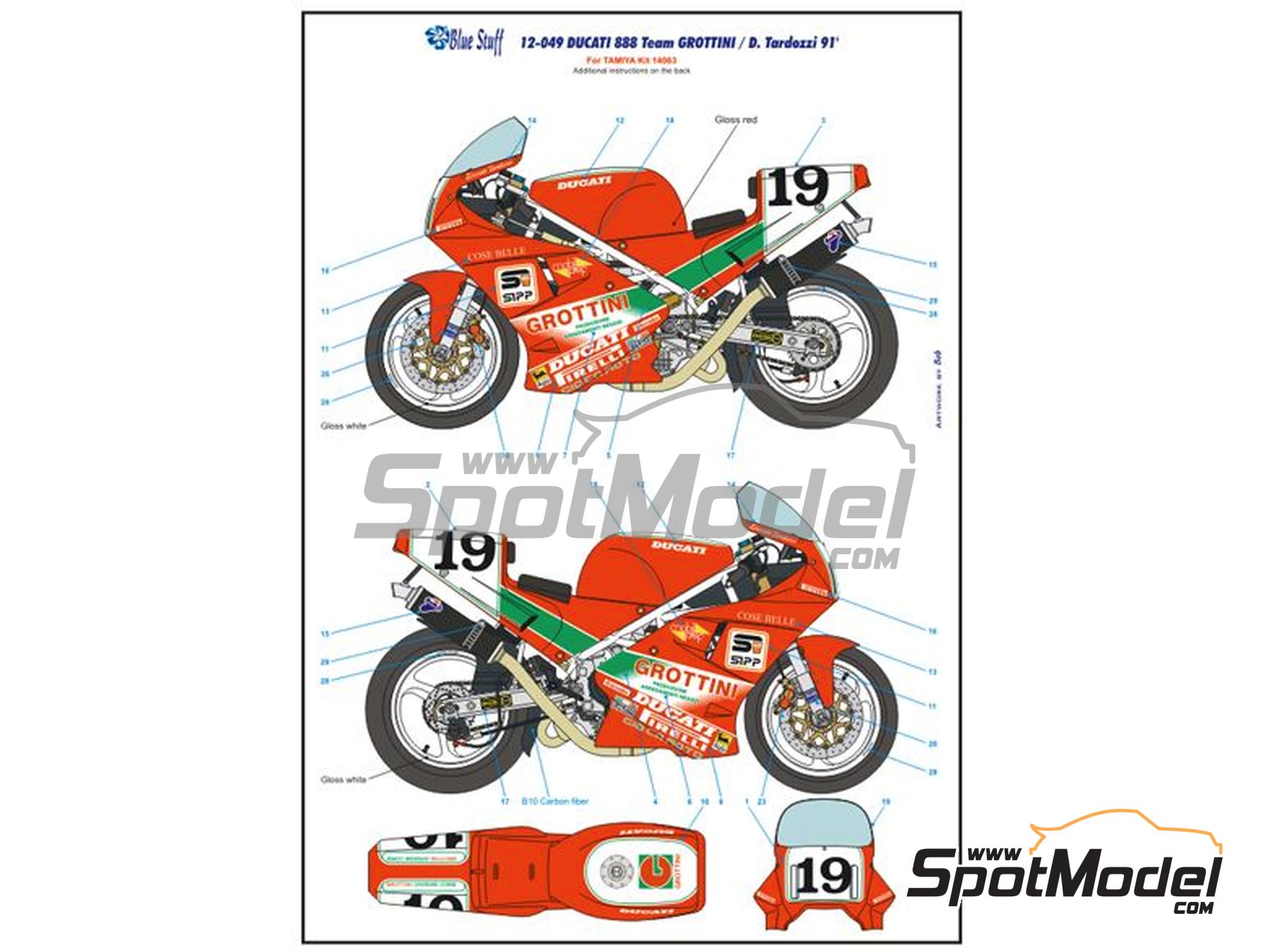 Image 10: Ducati 888 sponsored by Grottini - Superbike World Championship 1991 | Marking / livery in 1/12 scale manufactured by Blue Stuff (ref. 12-049)
