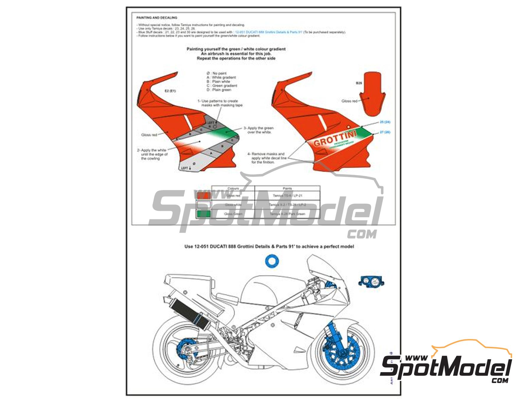Image 11: Ducati 888 sponsored by Grottini - Superbike World Championship 1991 | Marking / livery in 1/12 scale manufactured by Blue Stuff (ref. 12-049)