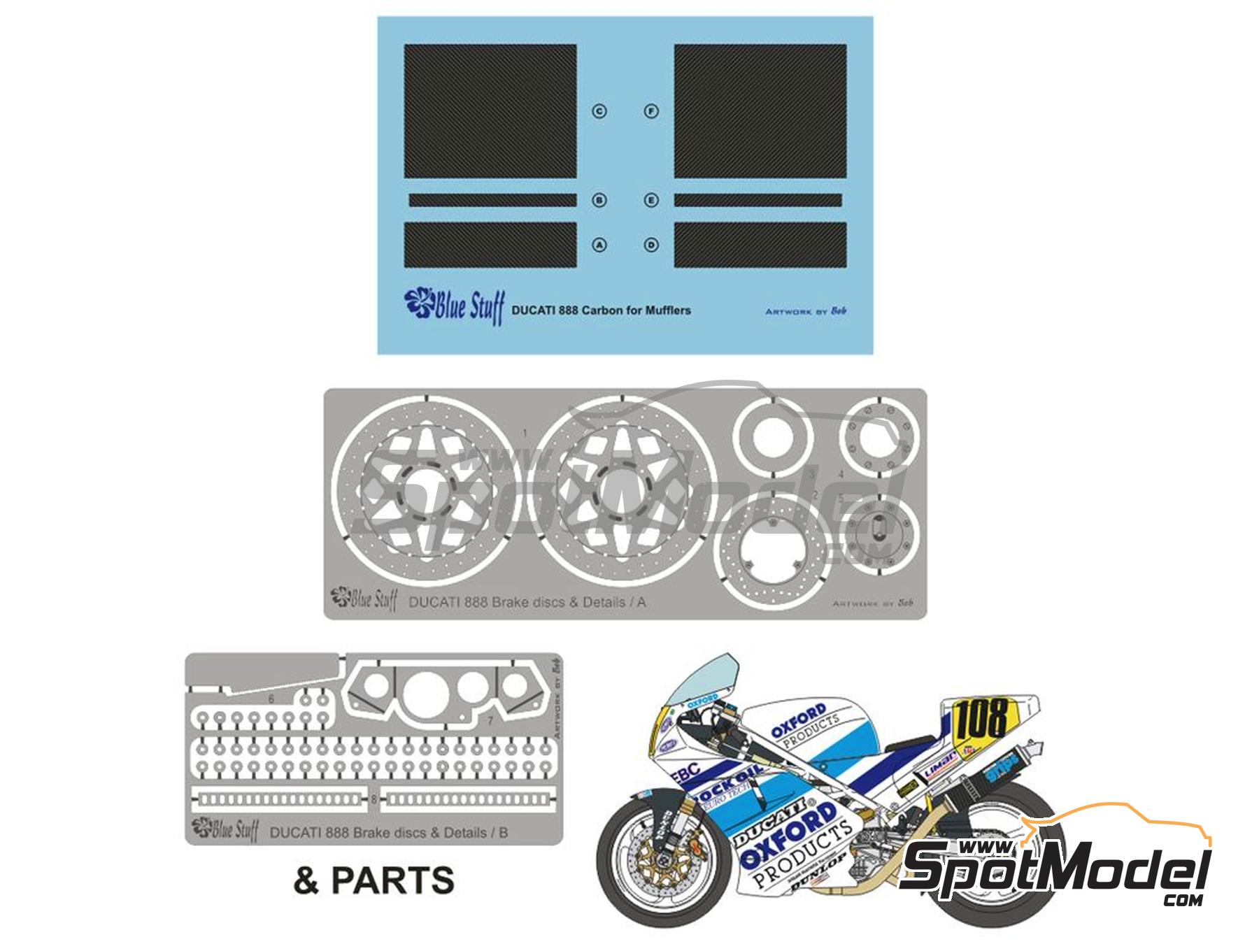 Image 1: Ducati 888 sponsored by Oxford Products - AMA Superbikes Daytona 200 1992 | Marking / livery in 1/12 scale manufactured by Blue Stuff (ref. 12-050)
