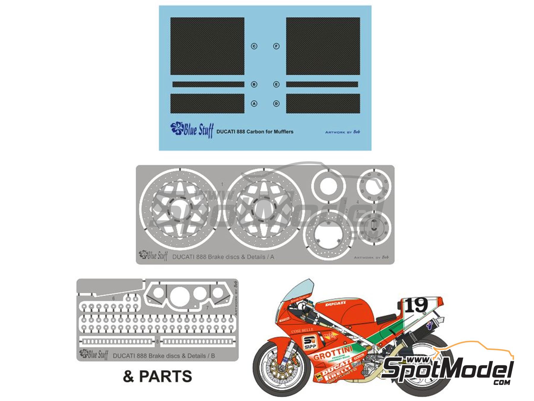 Image 1: Ducati 888 sponsored by Grottini - Superbike World Championship 1991 | Marking / livery in 1/12 scale manufactured by Blue Stuff (ref.&nbsp;12-051)