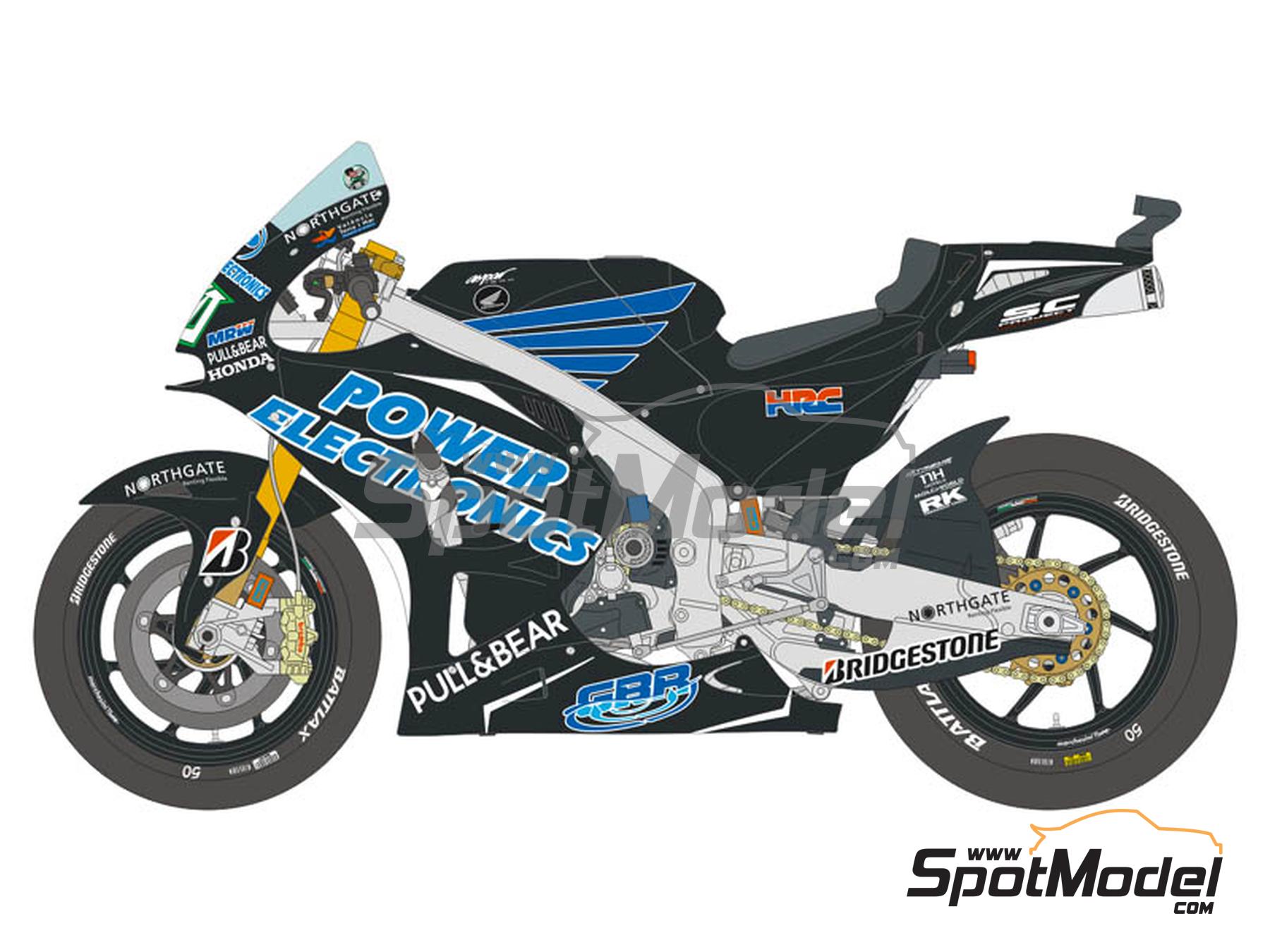 Image 7: Honda RC213V Aspar Team sponsored by Power Electronics - USA Moto GP Grand Prix 2015 | Marking / livery in 1/12 scale manufactured by Blue Stuff (ref.&nbsp;12-054)