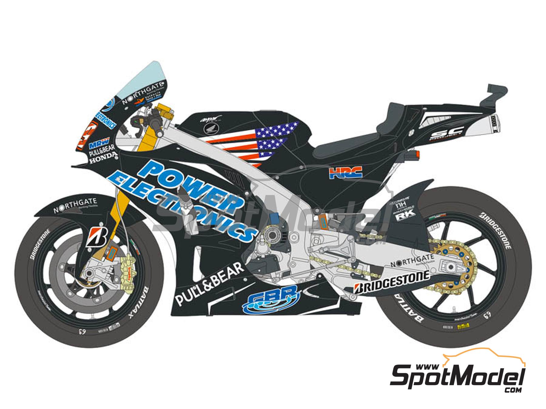 Image 8: Honda RC213V Aspar Team sponsored by Power Electronics - USA Moto GP Grand Prix 2015 | Marking / livery in 1/12 scale manufactured by Blue Stuff (ref.&nbsp;12-054)