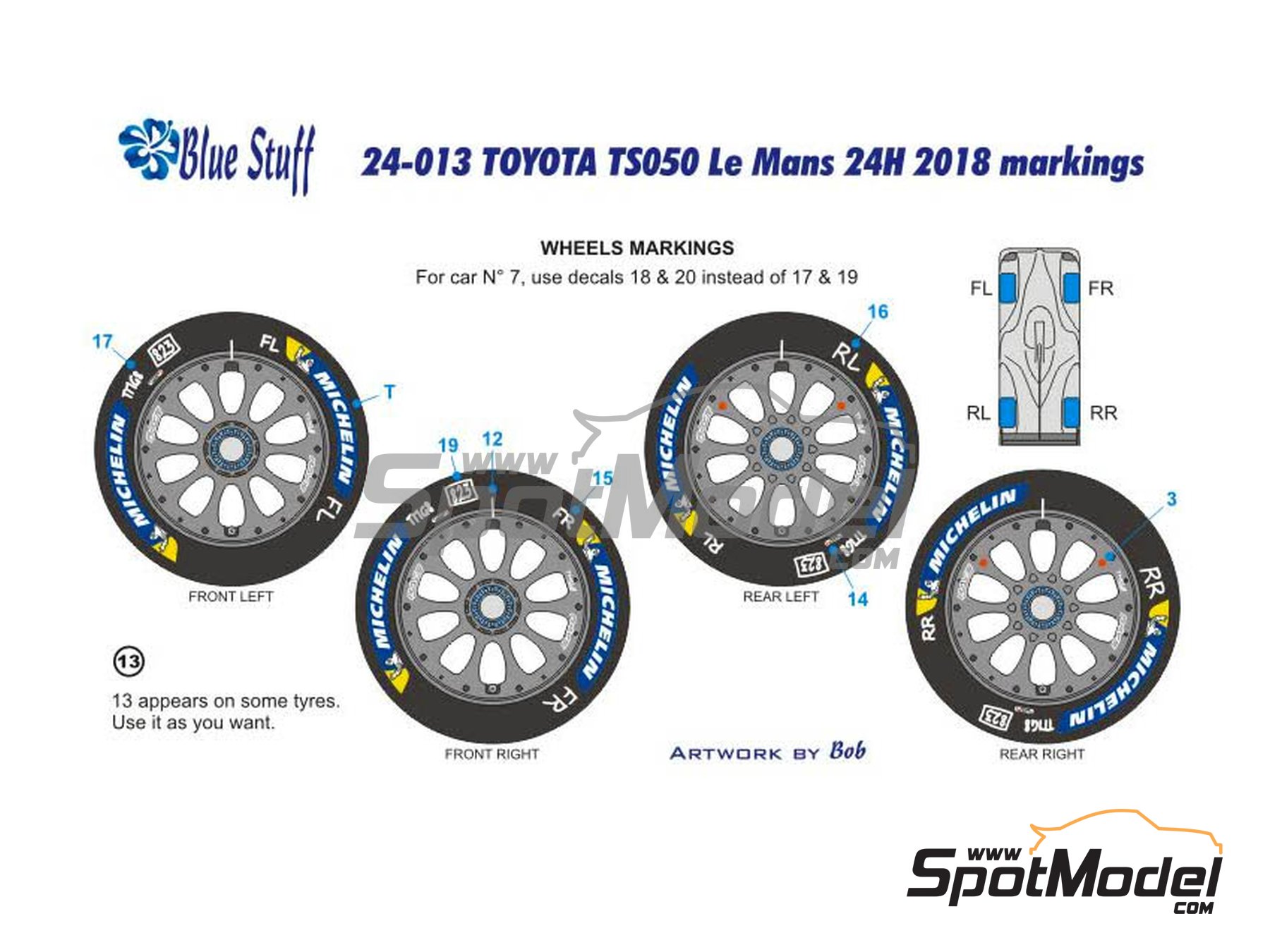 Image 2: Toyota TS050 Hybrid Toyota Gazoo Racing Team - 24 Hours Le Mans 2018 | Marking / livery in 1/24 scale manufactured by Blue Stuff (ref.&nbsp;24-013)