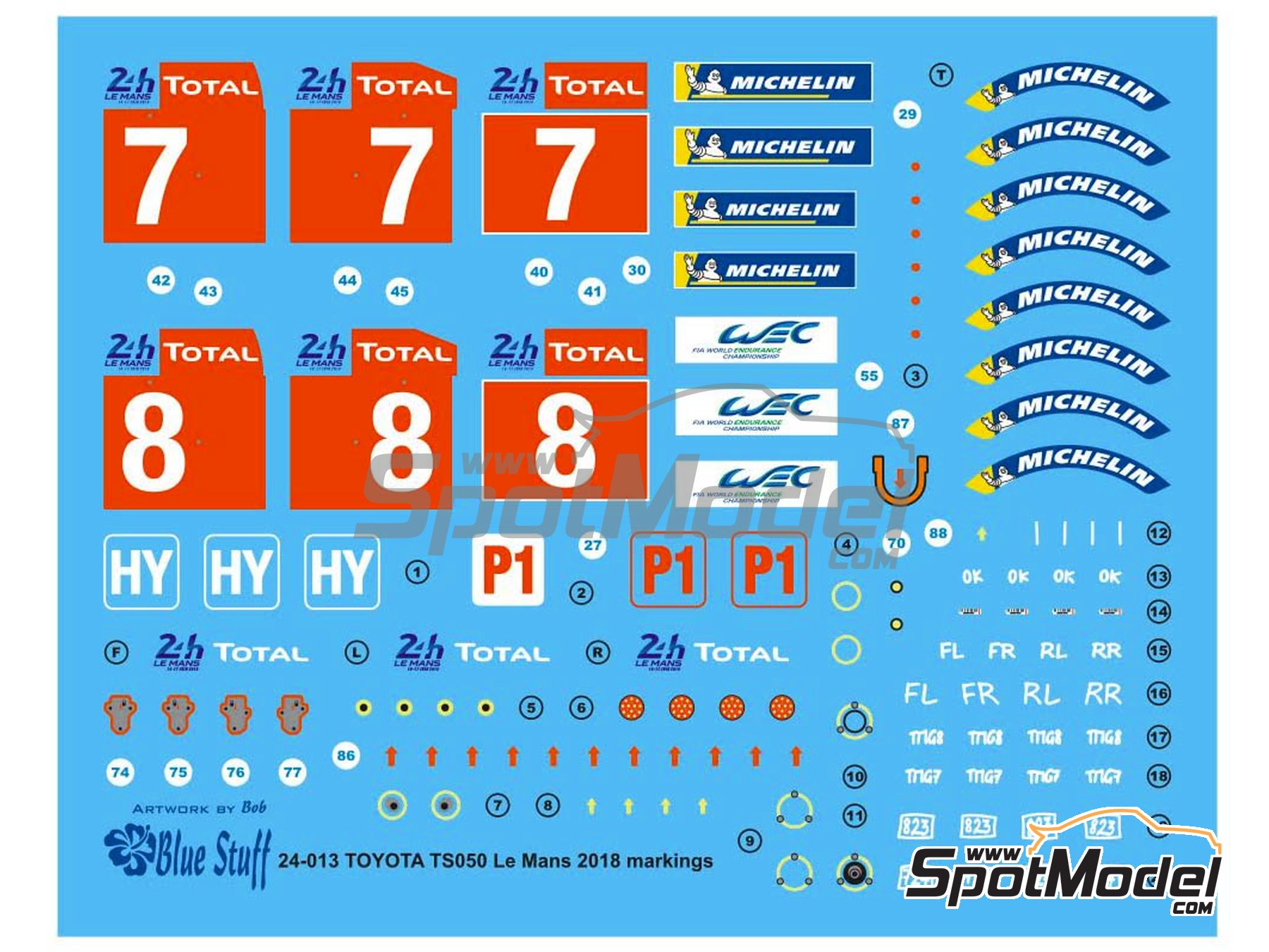 Image 3: Toyota TS050 Hybrid Toyota Gazoo Racing Team - 24 Hours Le Mans 2018 | Marking / livery in 1/24 scale manufactured by Blue Stuff (ref.&nbsp;24-013)