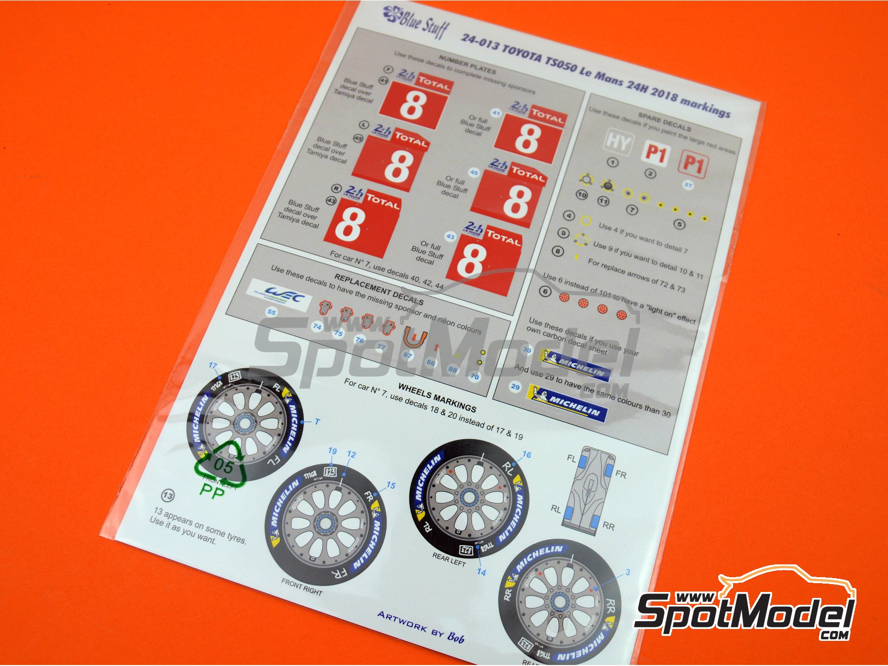 Image 5: Toyota TS050 Hybrid Toyota Gazoo Racing Team - 24 Hours Le Mans 2018 | Marking / livery in 1/24 scale manufactured by Blue Stuff (ref.&nbsp;24-013)