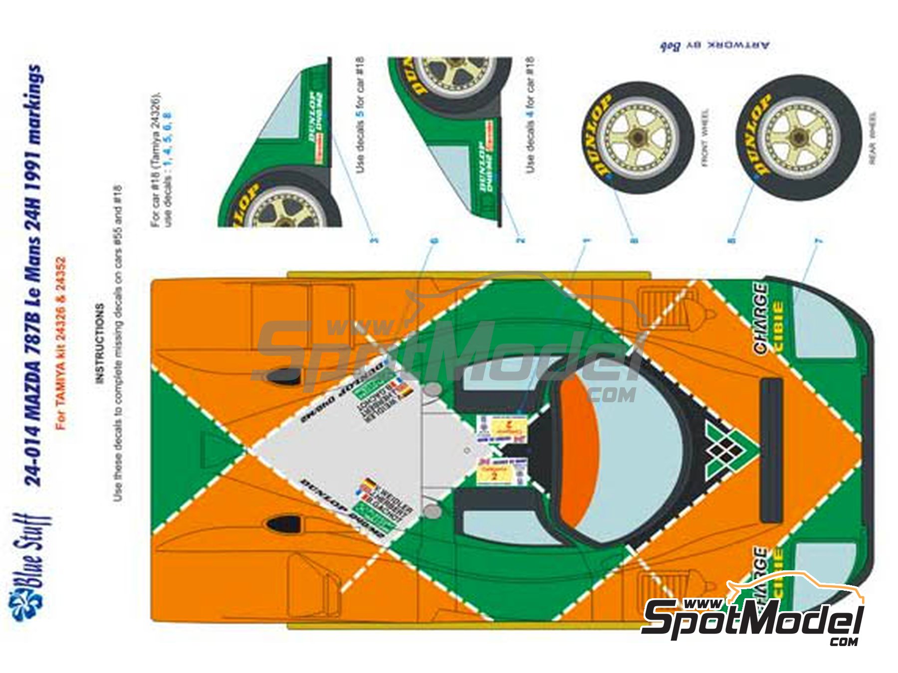 Image 3: Mazda 787B - 24 Hours Le Mans 1991 | Marking / livery in 1/24 scale manufactured by Blue Stuff (ref. 24-014)