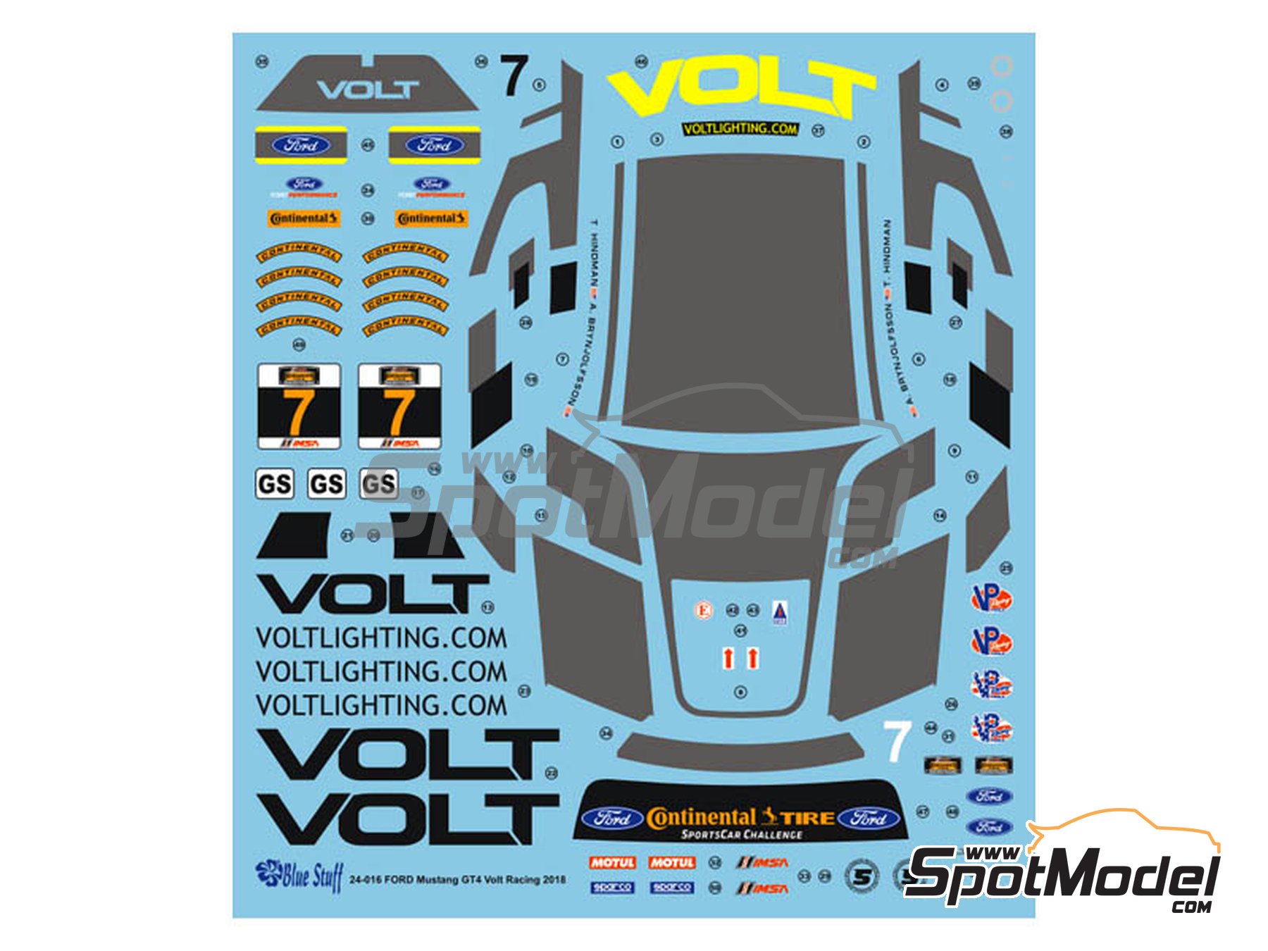 Image 4: Ford Mustang GT4 Volt Racing Team - Continental Tire SportsCar Challenge - Road America, Continental Tire SportsCar Challenge - Watkins Glen 2018 | Marking / livery in 1/24 scale manufactured by Blue Stuff (ref.&nbsp;24-017)