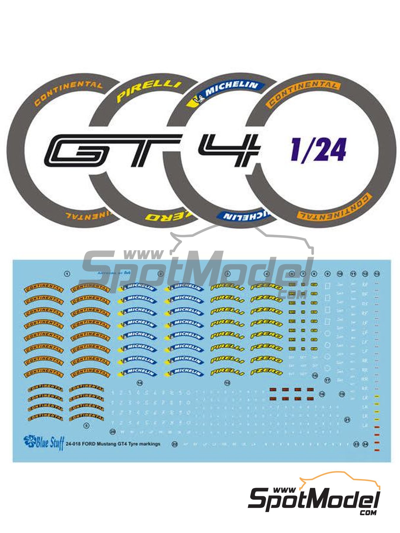 Blue Stuff 24-021: Marking / livery 1/24 scale - Ford Mustang GT4 PF Racing  Team sponsored by Recstuff #41 - Jeff Courtney (US) + Fred Roberts (CA) -  IMSA Michelin Pilot Challenge 2019 - for Tamiya reference TAM24354 (ref.  24-021)