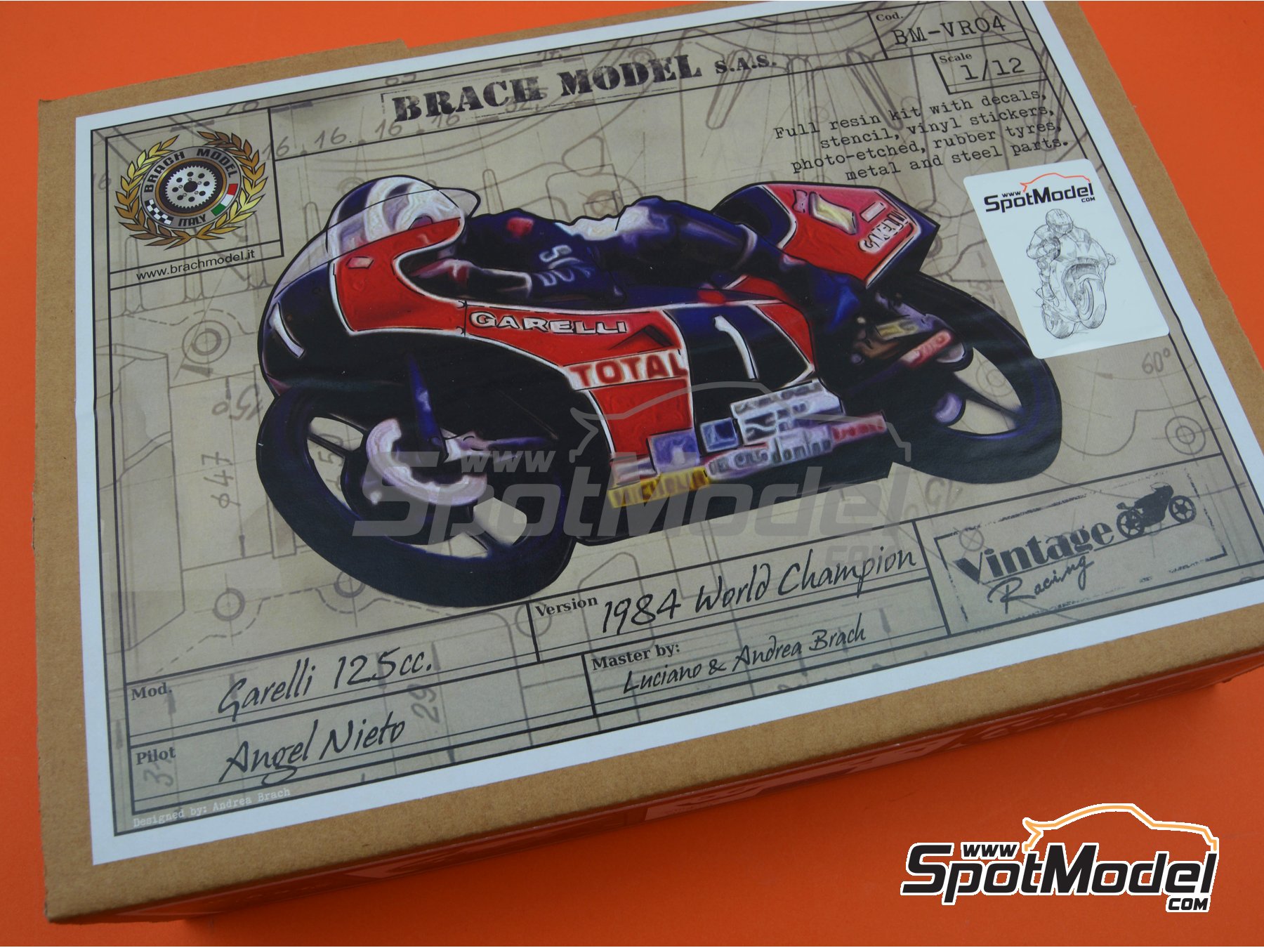 Image 27: Garelli 125cc - Campeonato del Mundo de Motociclismo 1984 | Maqueta de moto en escala 1/12 fabricado por Brach Model (ref. BM-VR04, tambien 4589936679994)