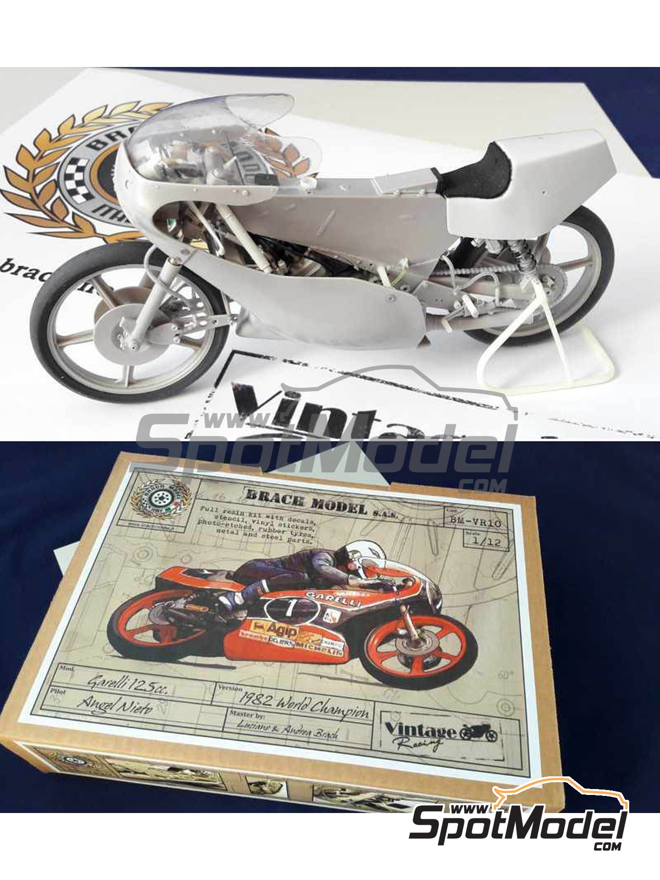 Escarpado Jajaja Víspera de Todos los Santos Brach Model BM-VR10: Maqueta de moto escala 1/12 - Garelli 125cc Nº 1 -  Angel Nieto (ES) - Campeonato del Mundo de Motociclismo 1982 (ref. BM-VR10)  | SpotModel