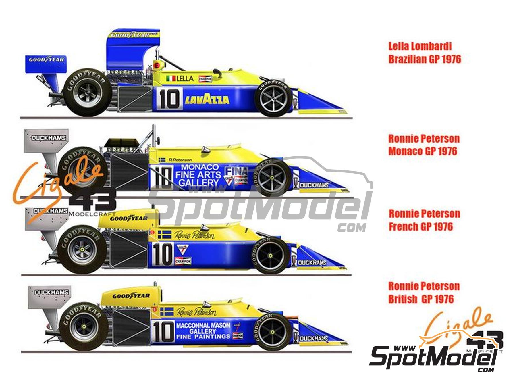 Image 7: March Ford 761 patrocinado por Duckhams, Lavazza, Monaco Fine Arts Gallery - Gran Premio de Fórmula 1 de Brasil, Gran Premio de Fórmula 1 de Francia, Gran Premio de Fórmula 1 de Inglaterra, Gran Premio de Formula 1 de Mónaco 1976 | Decoración en escala 1/43 fabricado por Cigale 43 Modelcraft (ref. CIGALE-CDS003, tambien CDS003)