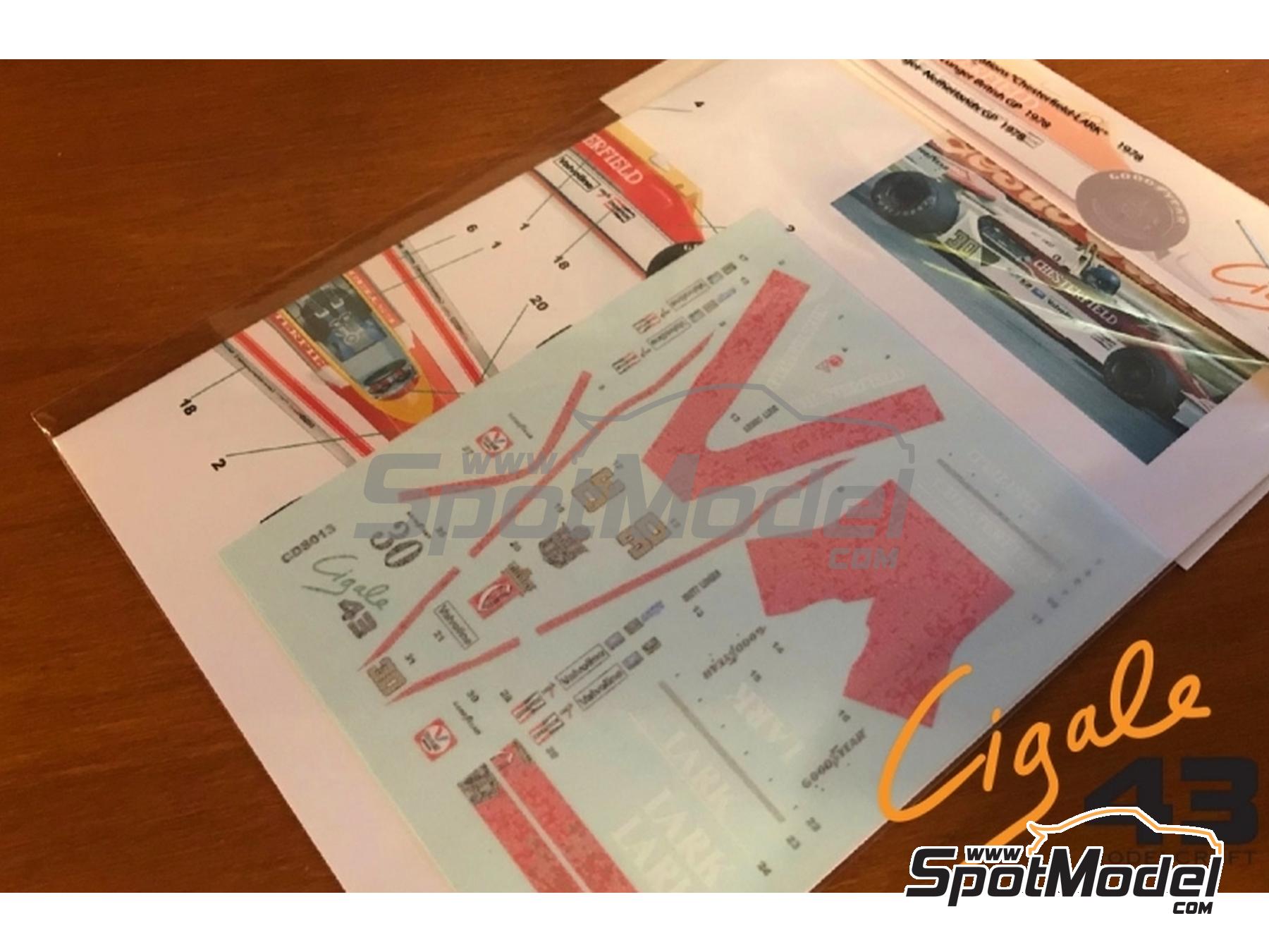 Image 2: McLaren Ford M26 Equipo BS Fabrications patrocinado por Chesterfield, Lark - Gran Premio de Formula 1 de Holanda, Gran Premio de F&oacute;rmula 1 de Inglaterra 1978 | Decoraci&oacute;n en escala&nbsp;1/43 fabricado por Cigale 43 Modelcraft (ref.&nbsp;CIGALE-CDS013, tambien CDS013)