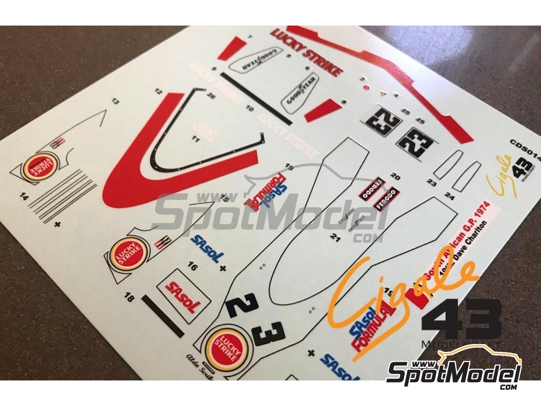 Image 2: McLaren Ford M23 Scuderia Scribante Team sponsored by Lucky Strike - South African Formula 1 Grand Prix 1974 | Marking / livery in 1/43 scale manufactured by Cigale 43 Modelcraft (ref.&nbsp;CIGALE-CDS014, also CDS014)