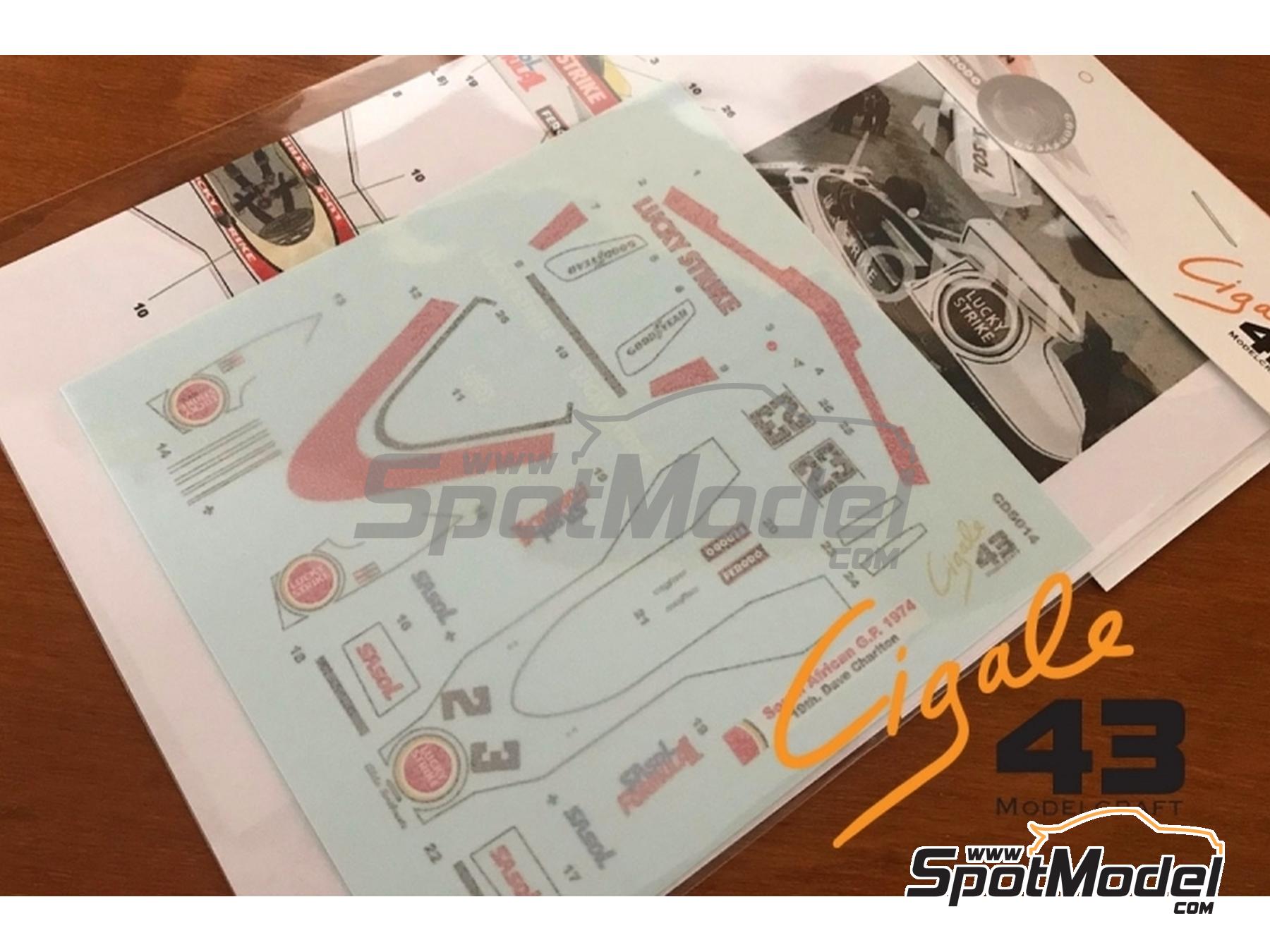 Image 3: McLaren Ford M23 Scuderia Scribante Team sponsored by Lucky Strike - South African Formula 1 Grand Prix 1974 | Marking / livery in 1/43 scale manufactured by Cigale 43 Modelcraft (ref.&nbsp;CIGALE-CDS014, also CDS014)